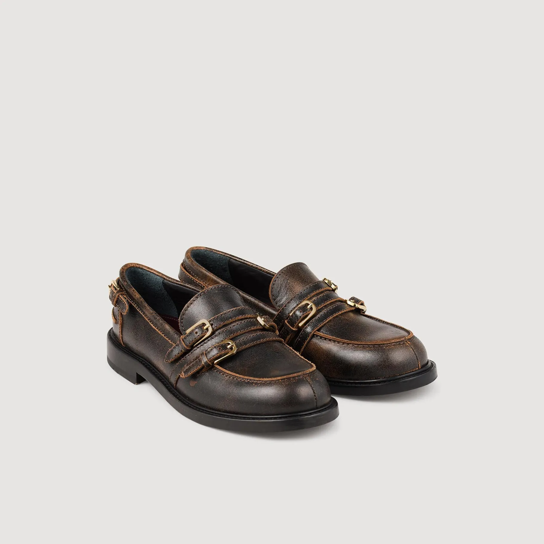 Shop SANDRO Mocassins En Cuir Patiné Marron