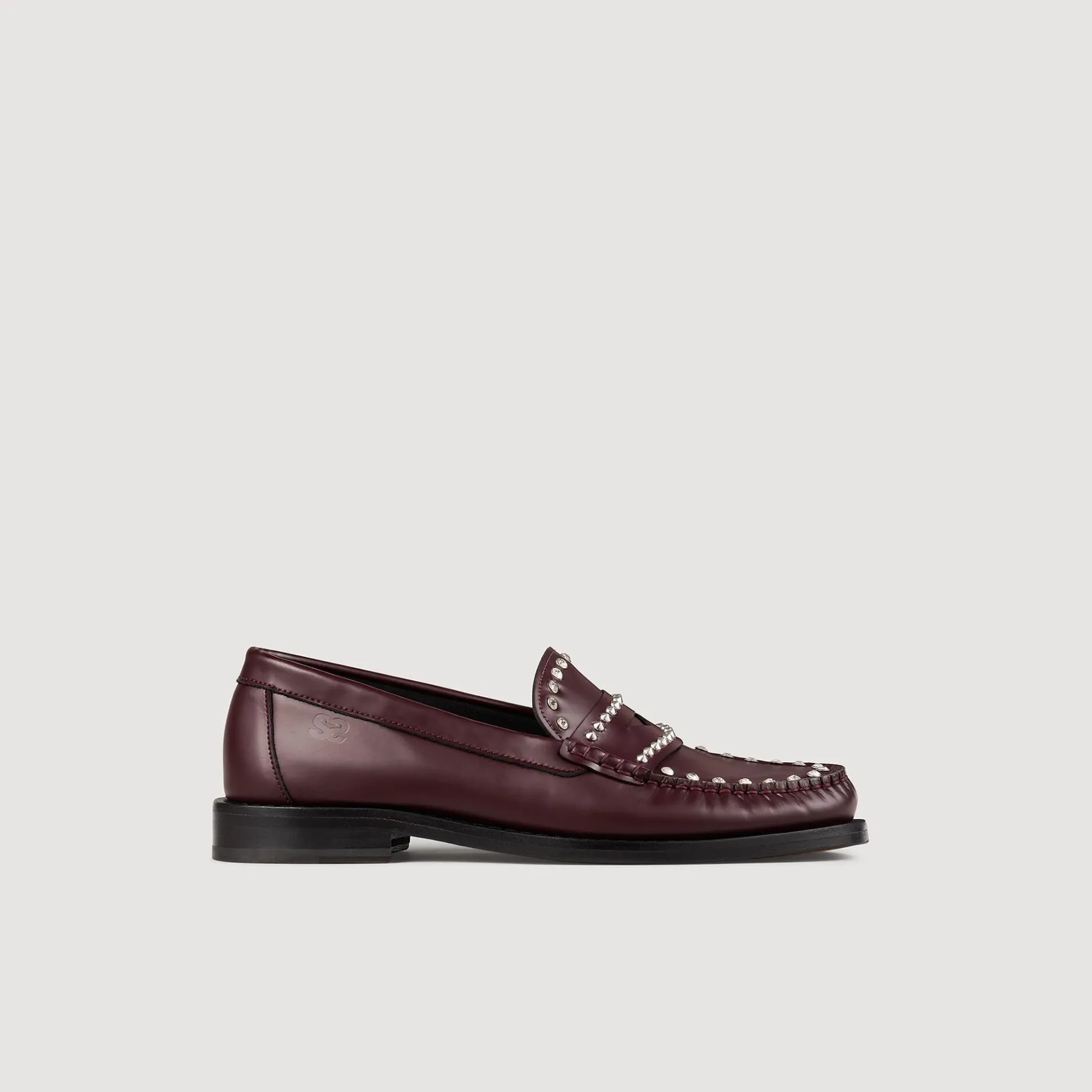 Outlet SANDRO Mocassins Strassés Et Cloutés En Cuir Bordeaux