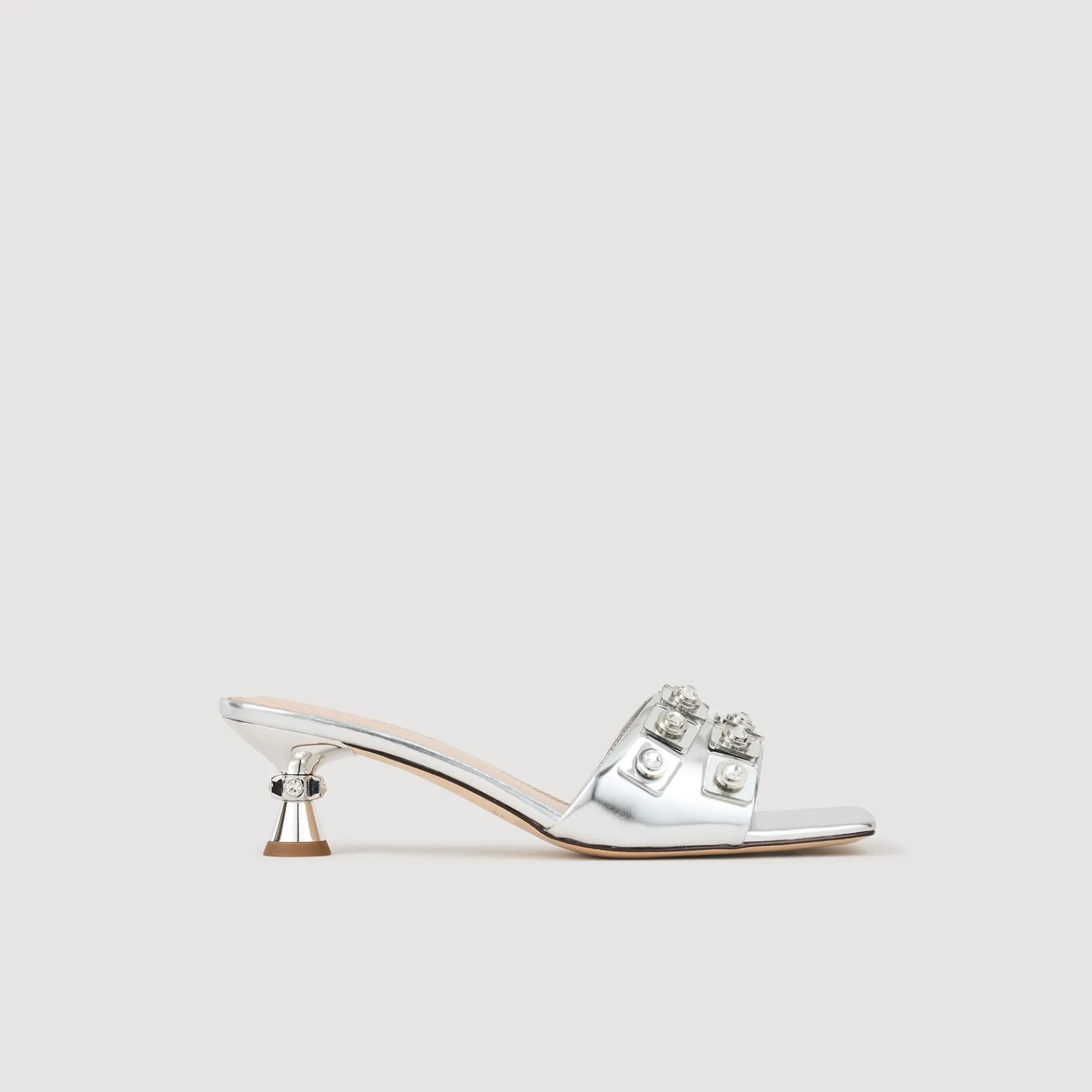 Store SANDRO Mules En Cuir Métallisé Argent