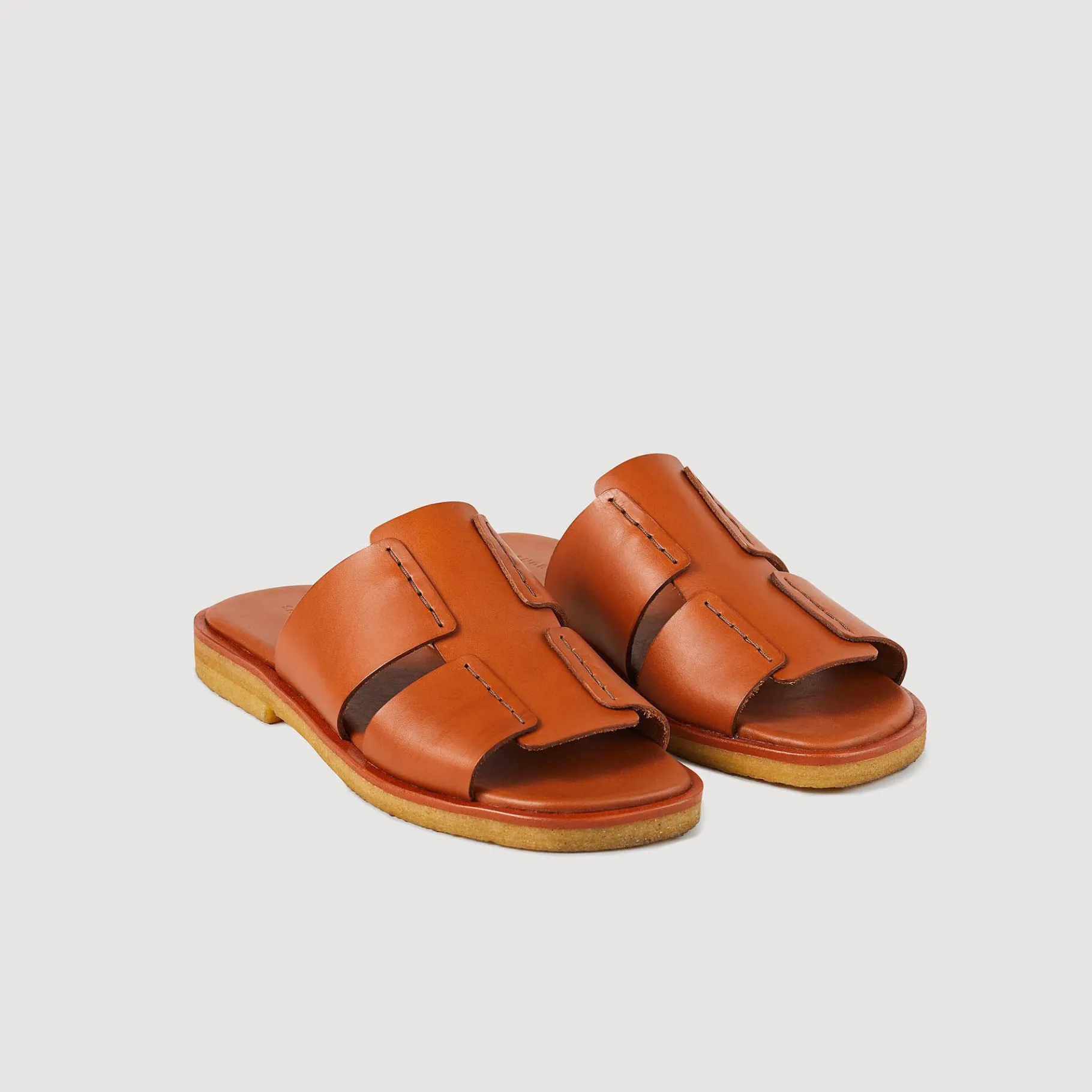 Cheap SANDRO Mules En Cuir Végétal Marron Clair