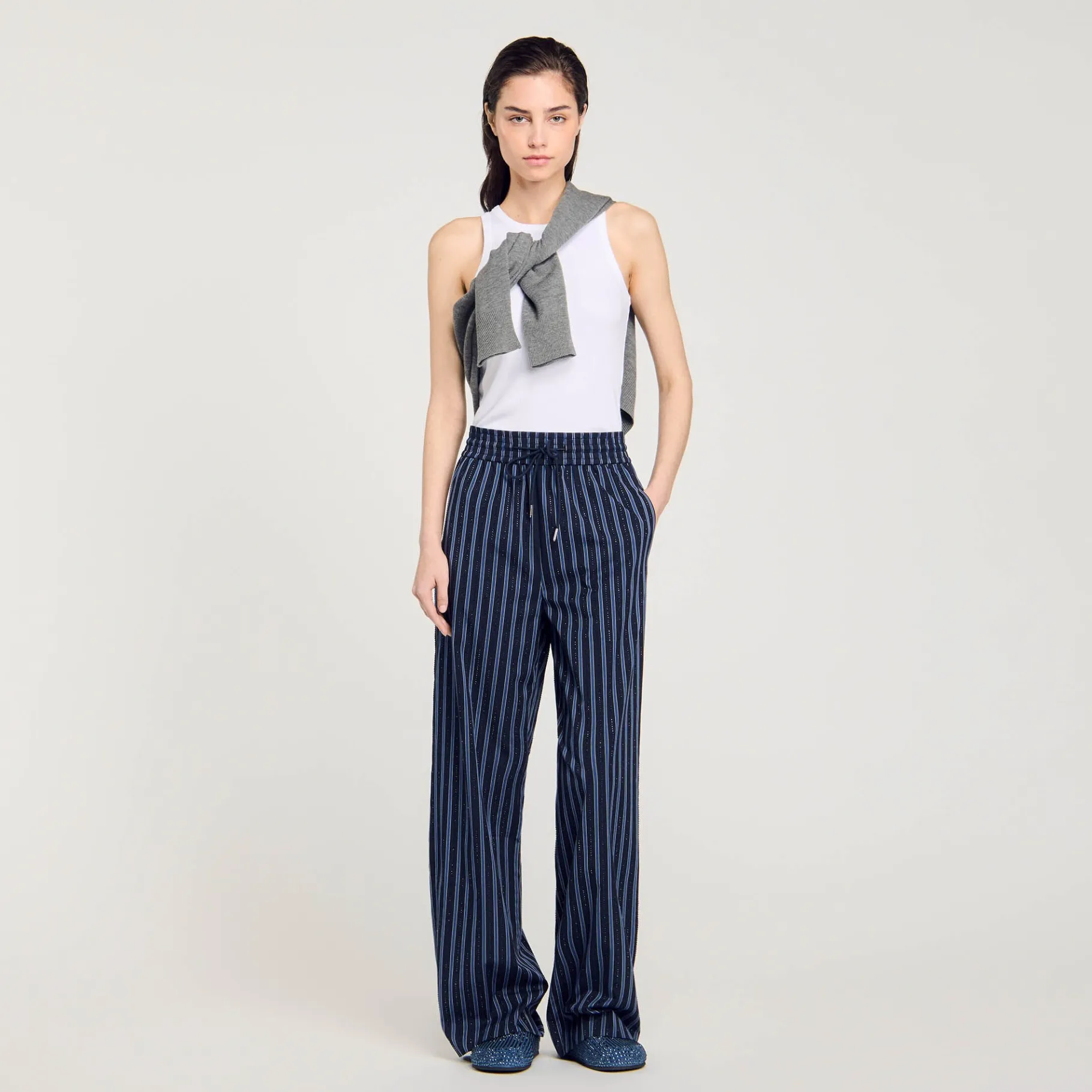 Shop SANDRO Pantalon à Rayures Bleu