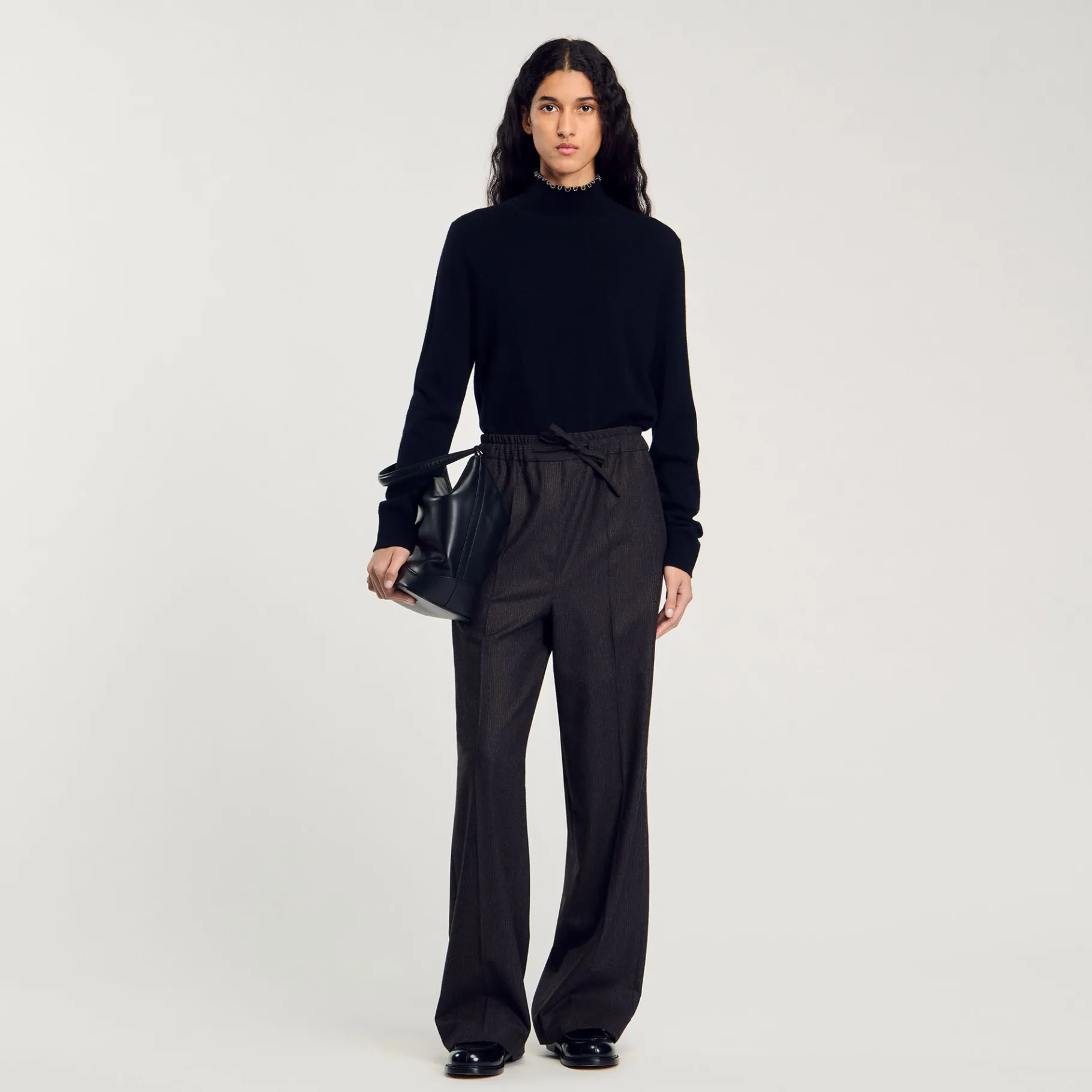 Cheap SANDRO Pantalon à Rayures Marron Foncé