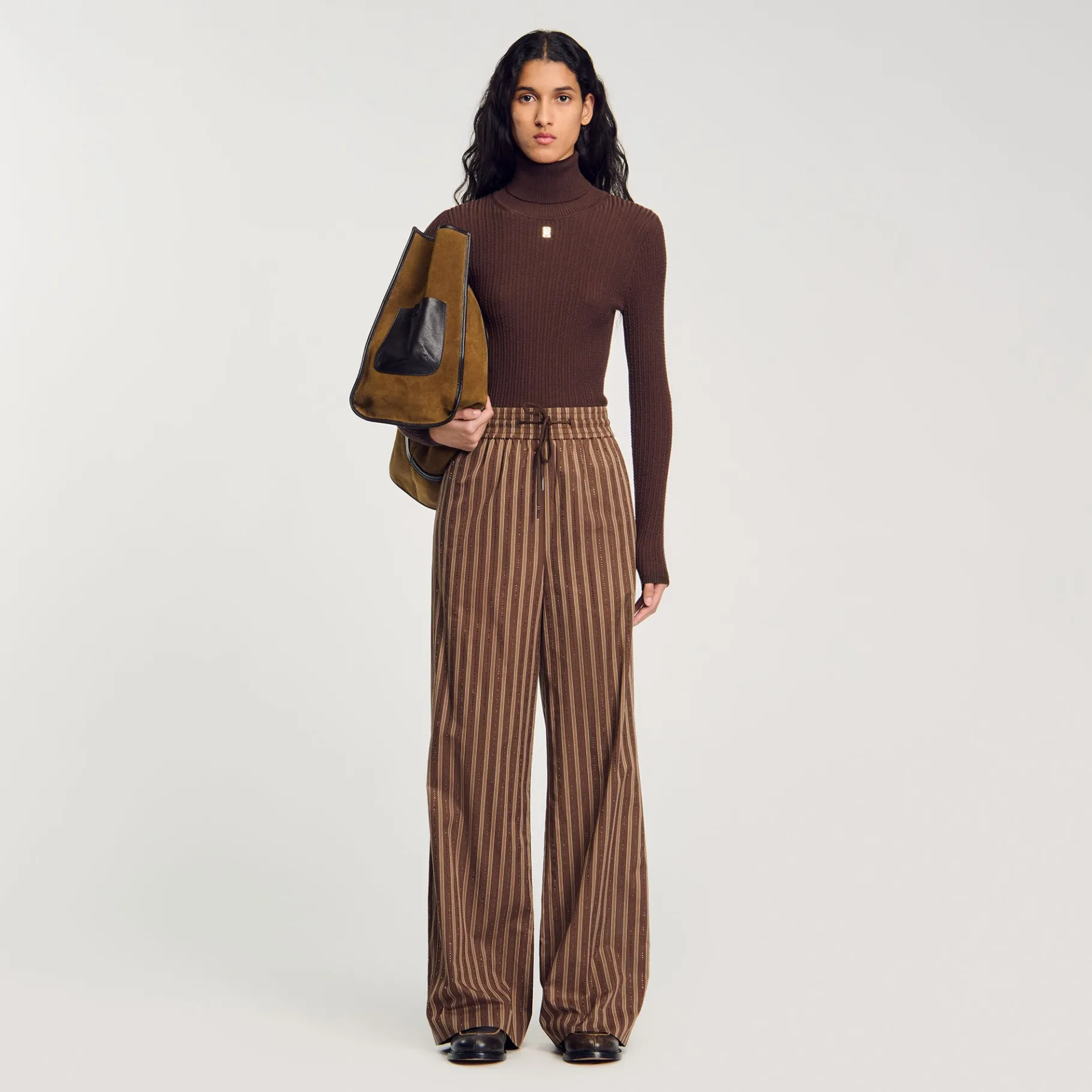 Sale SANDRO Pantalon à Rayures Marron