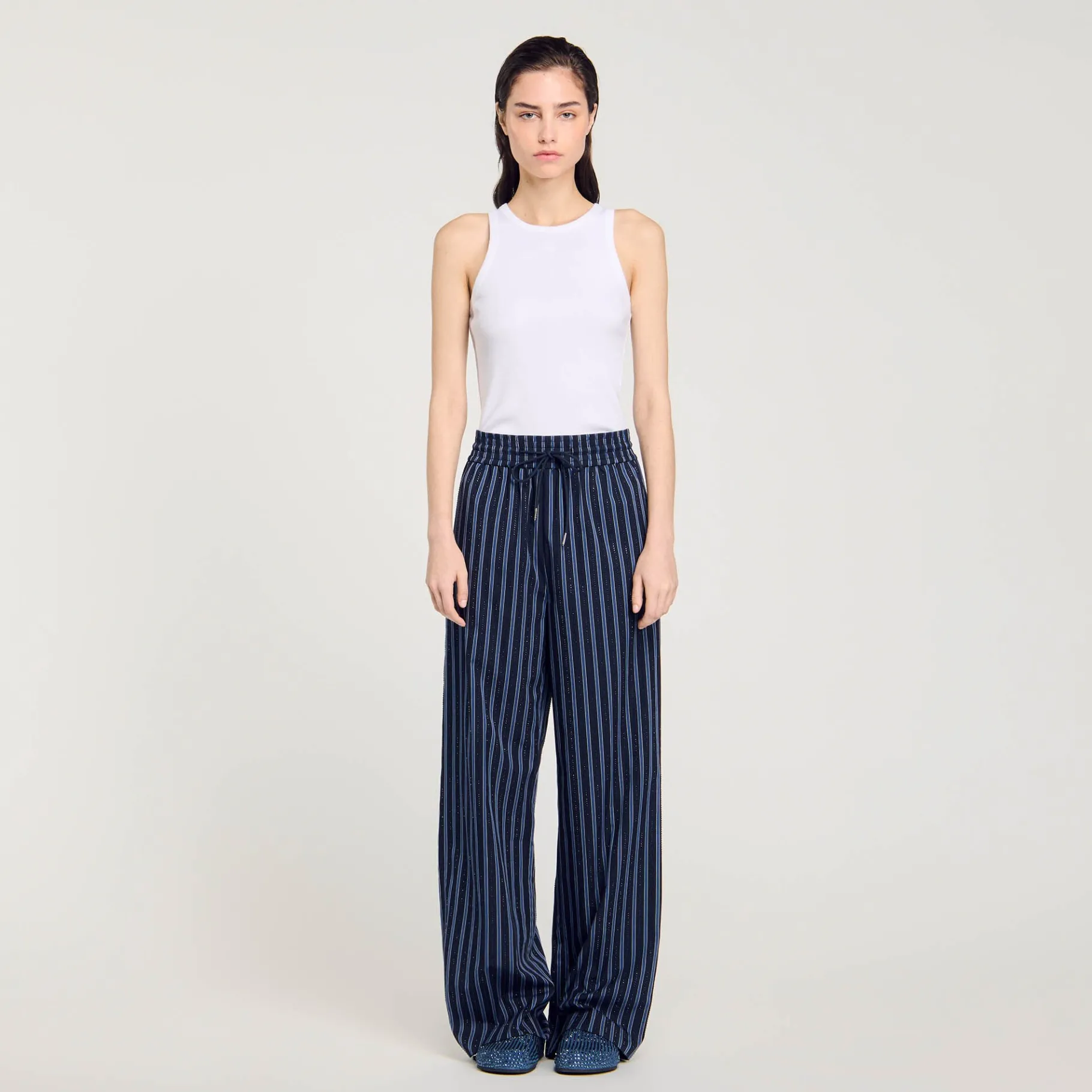Shop SANDRO Pantalon à Rayures Bleu