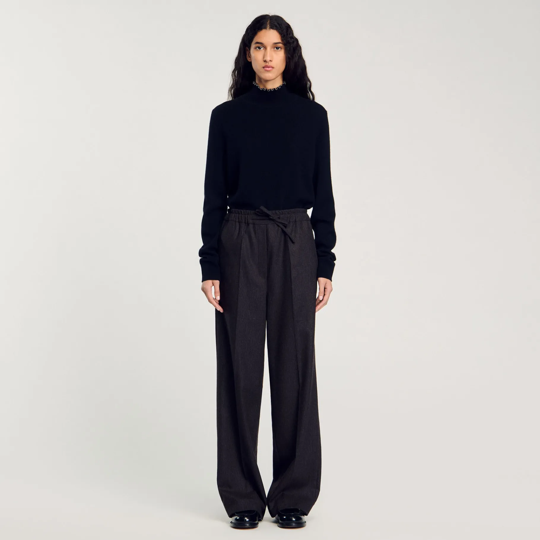 Cheap SANDRO Pantalon à Rayures Marron Foncé