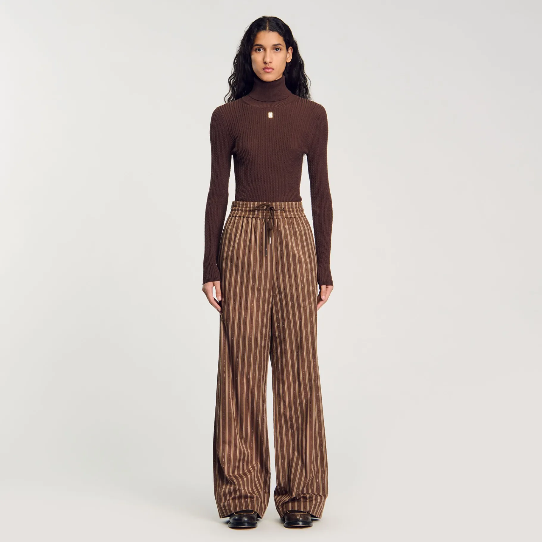 Sale SANDRO Pantalon à Rayures Marron