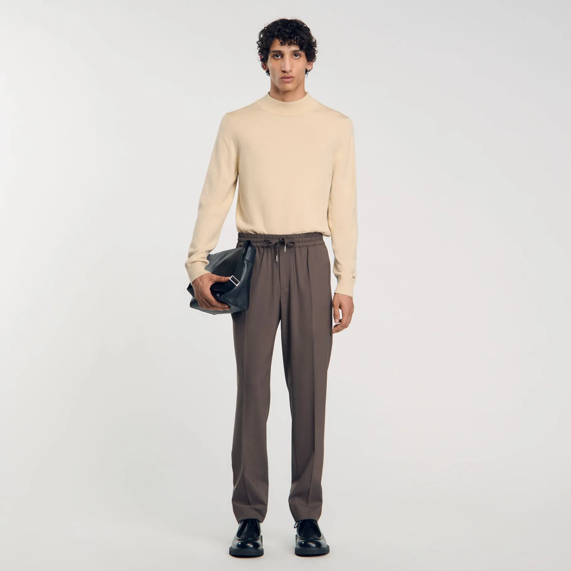 Store SANDRO Pantalon à Taille élastiquée Taupe