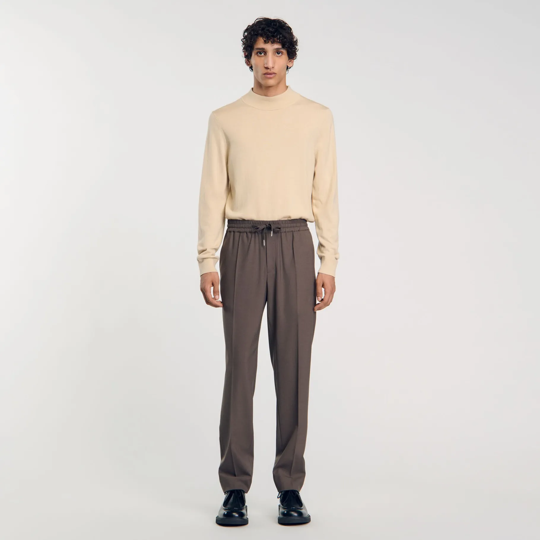 Store SANDRO Pantalon à Taille élastiquée Taupe