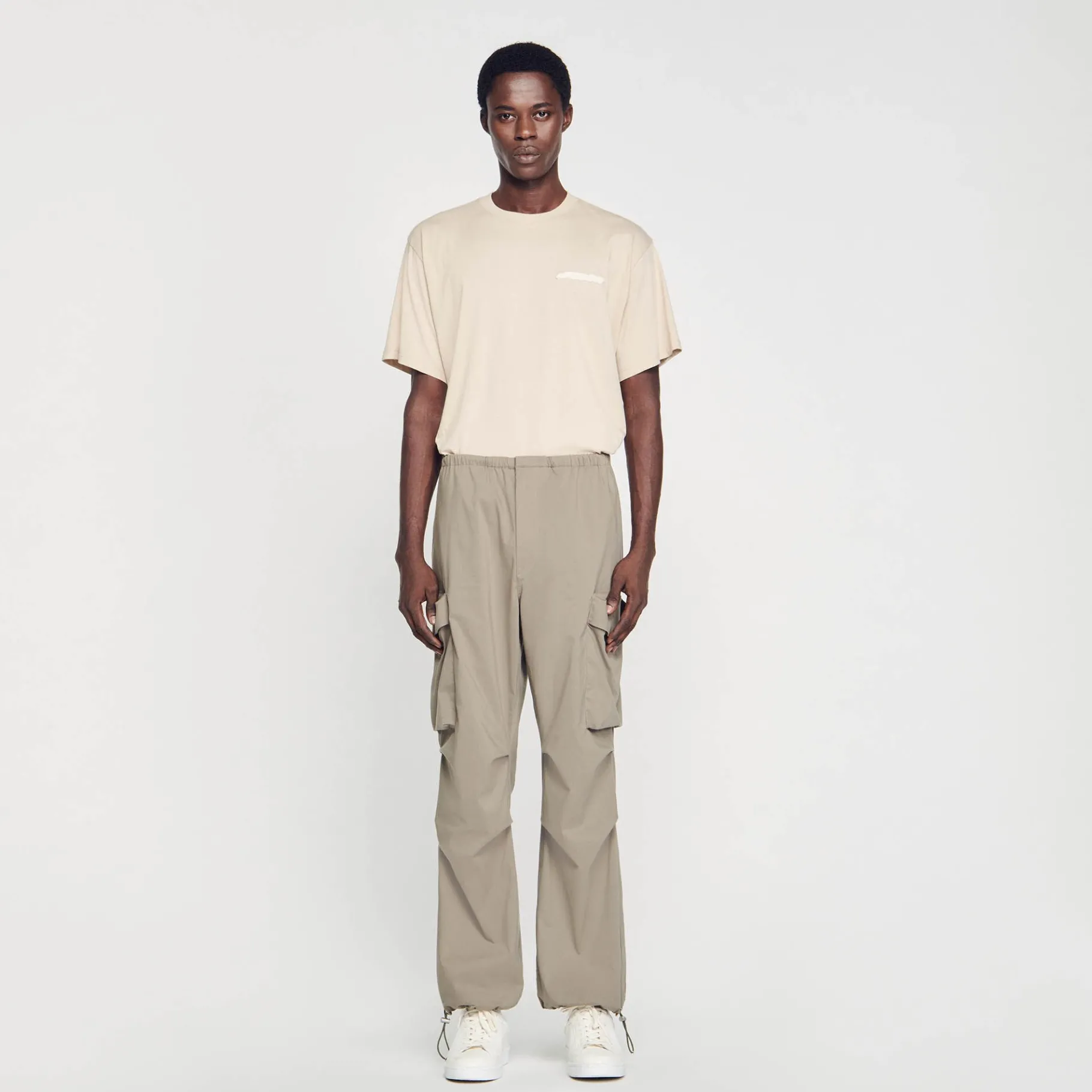 Shop SANDRO Pantalon Cargo Kaki clair