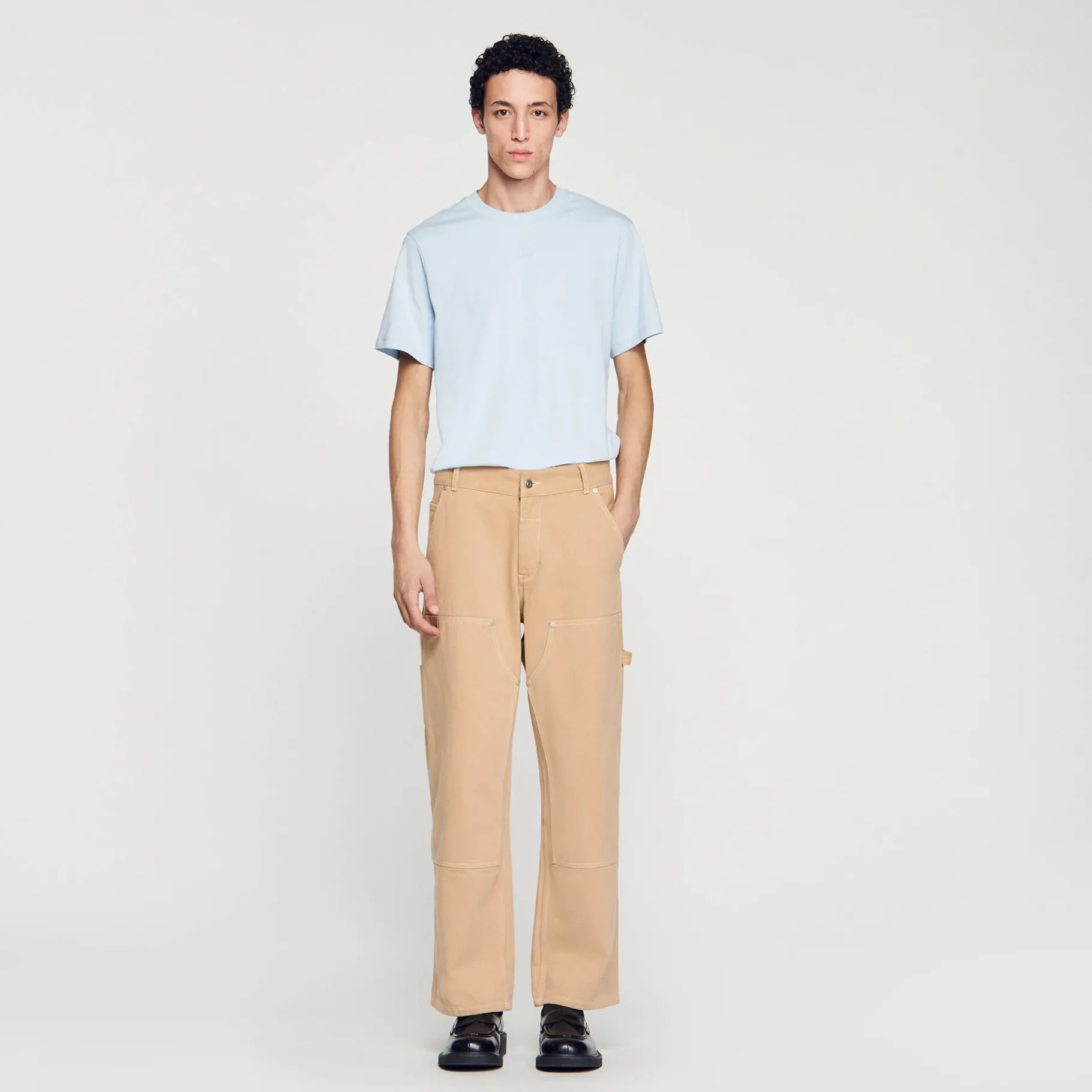 Clearance SANDRO Pantalon Carpenter En Toile De Coton Beige