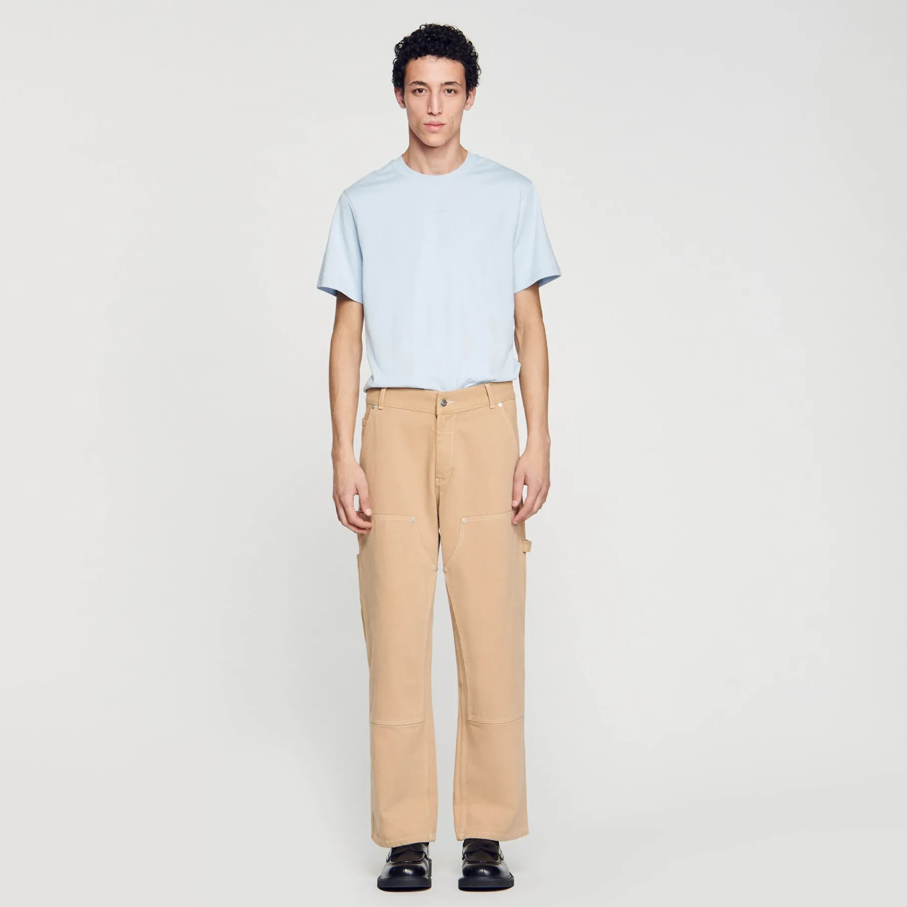 Clearance SANDRO Pantalon Carpenter En Toile De Coton Beige