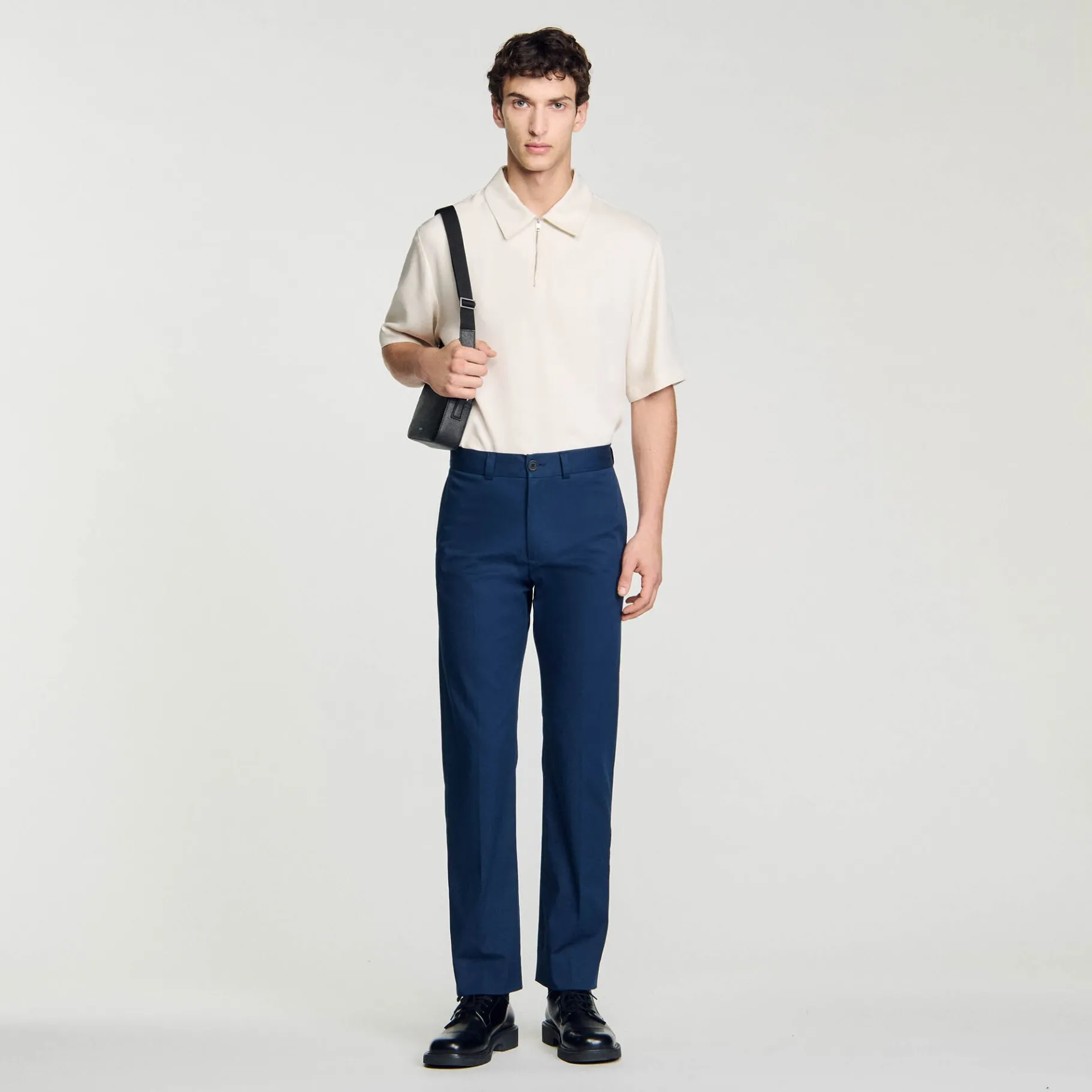 Shop SANDRO Pantalon Chino Droit Marine Foncé