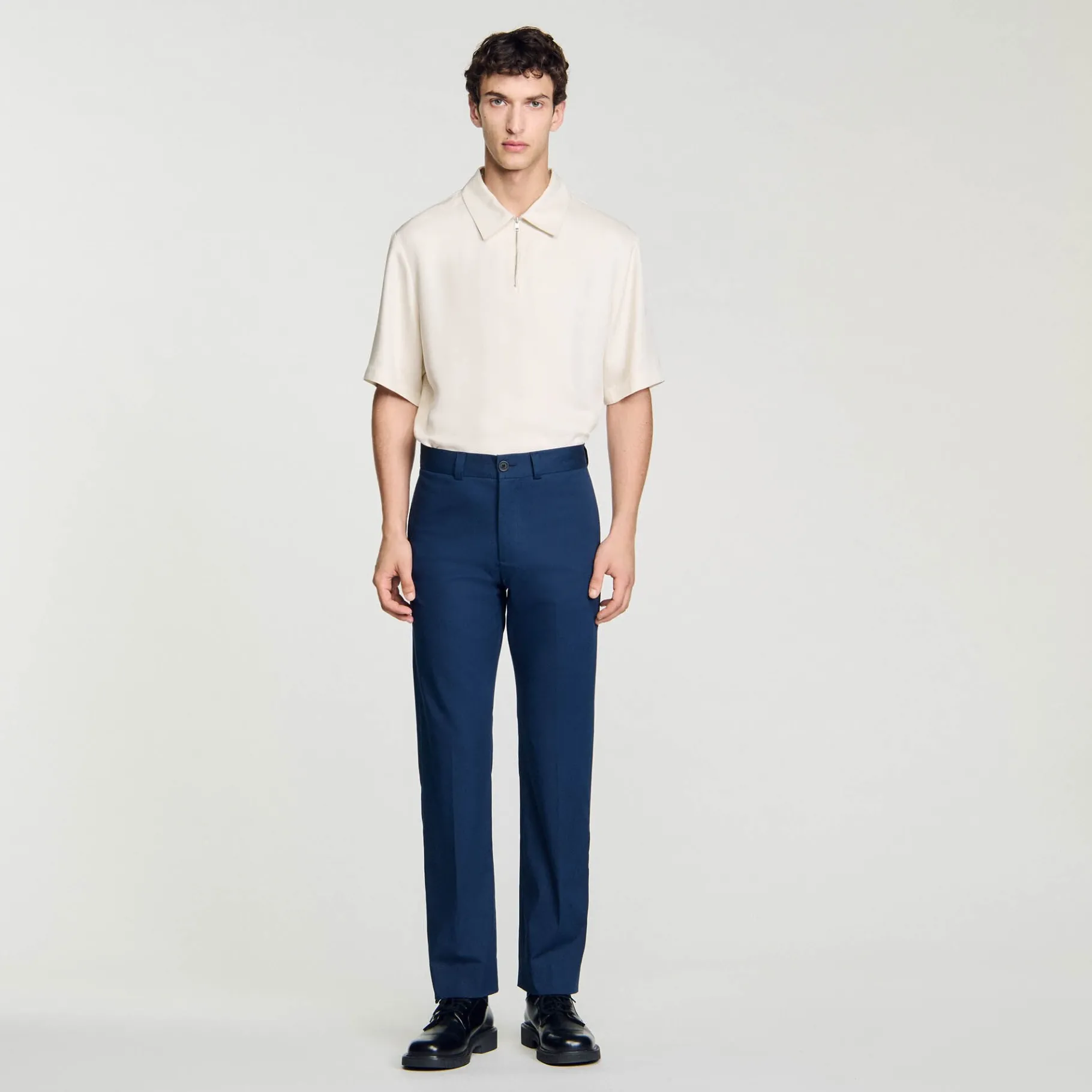 Shop SANDRO Pantalon Chino Droit Marine Foncé