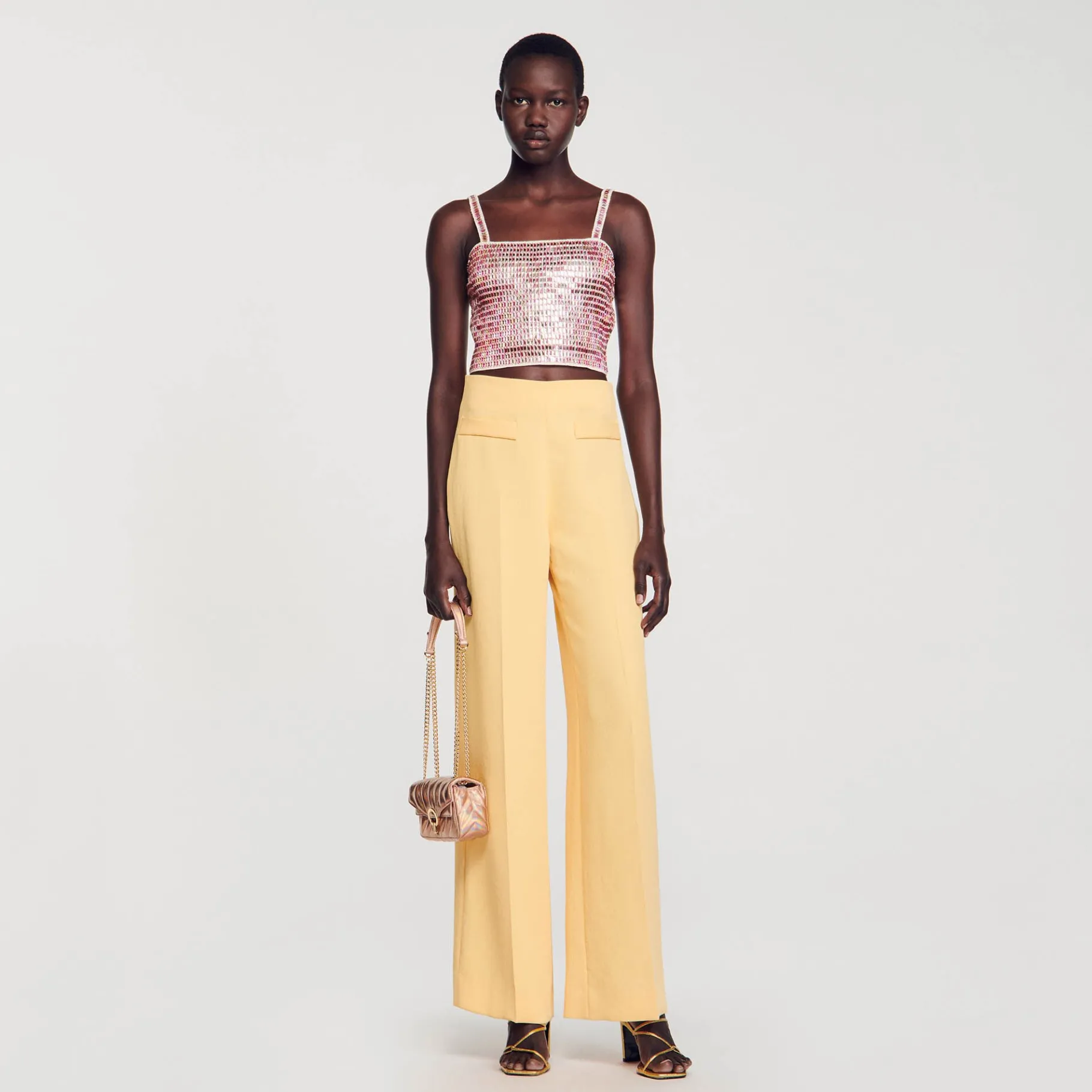 Online SANDRO Pantalon De Costume à Pinces Jaune Orange