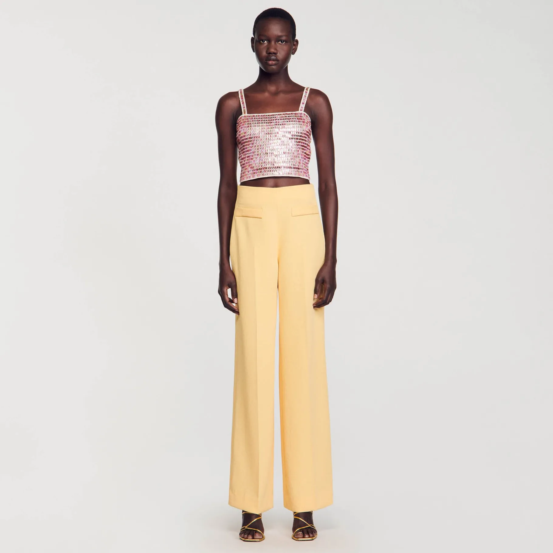 Online SANDRO Pantalon De Costume à Pinces Jaune Orange