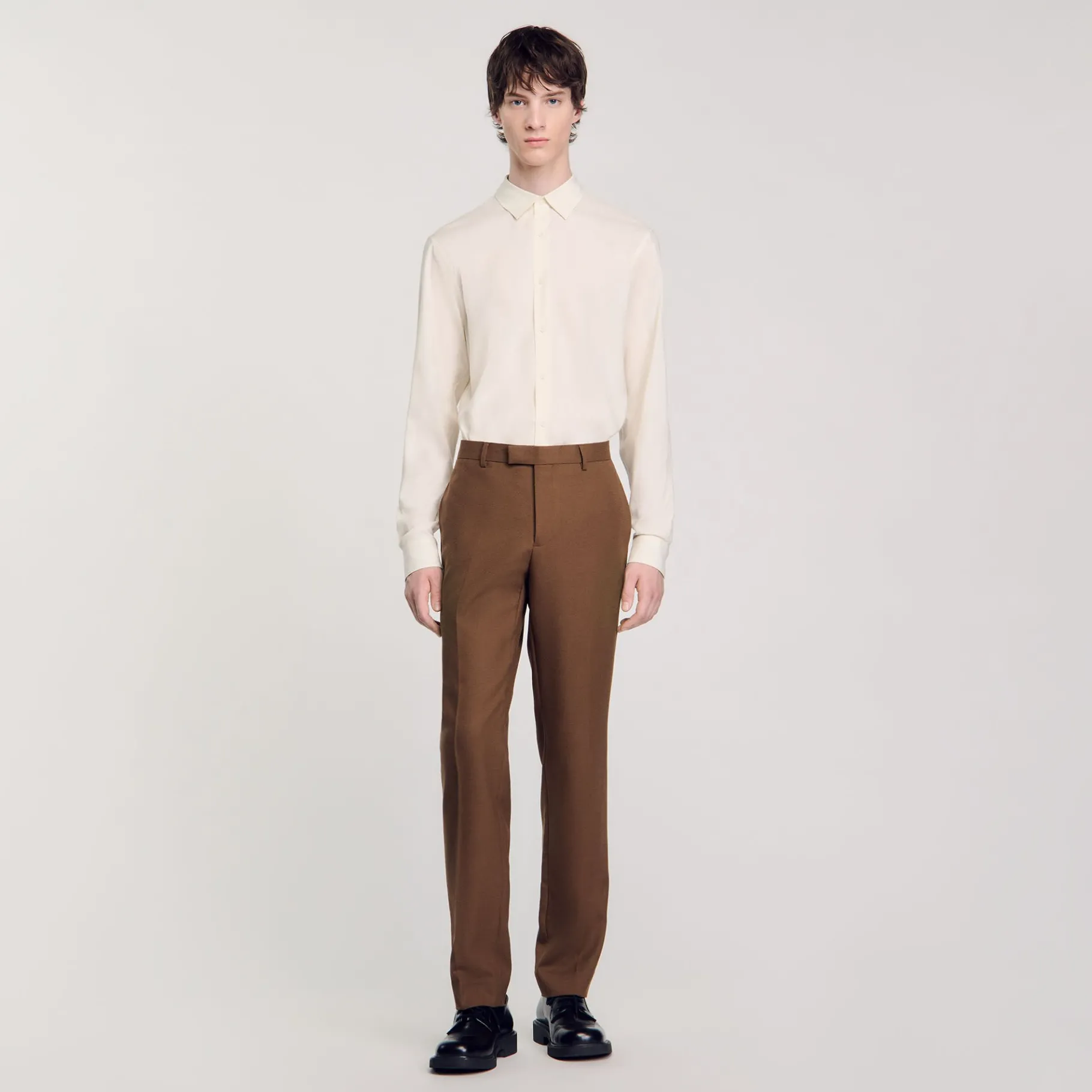 New SANDRO Pantalon De Costume En Laine Taupe