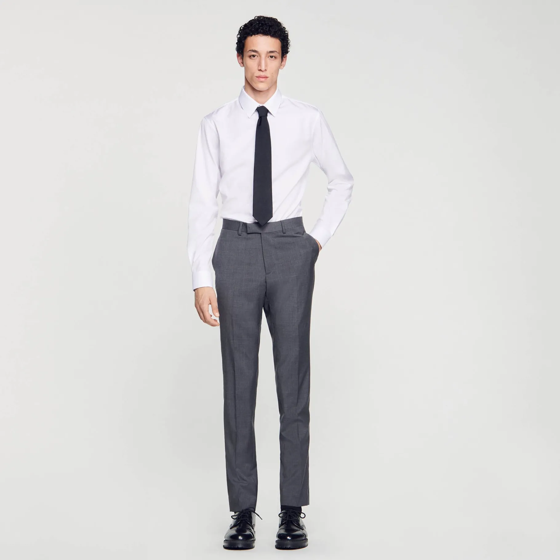 Store SANDRO Pantalon De Costume En Laine gris chiné