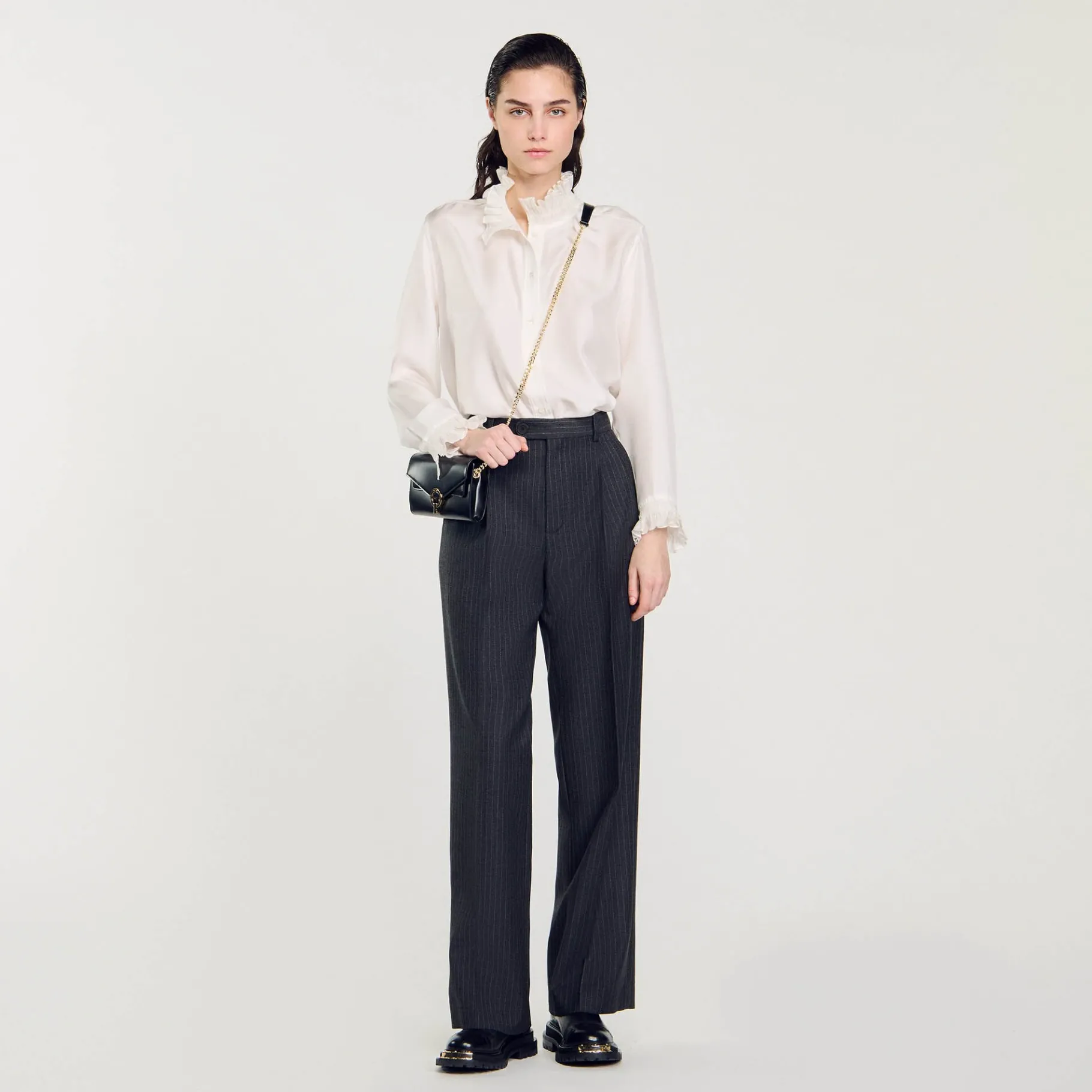 Fashion SANDRO Pantalon De Costume En Laine Gris