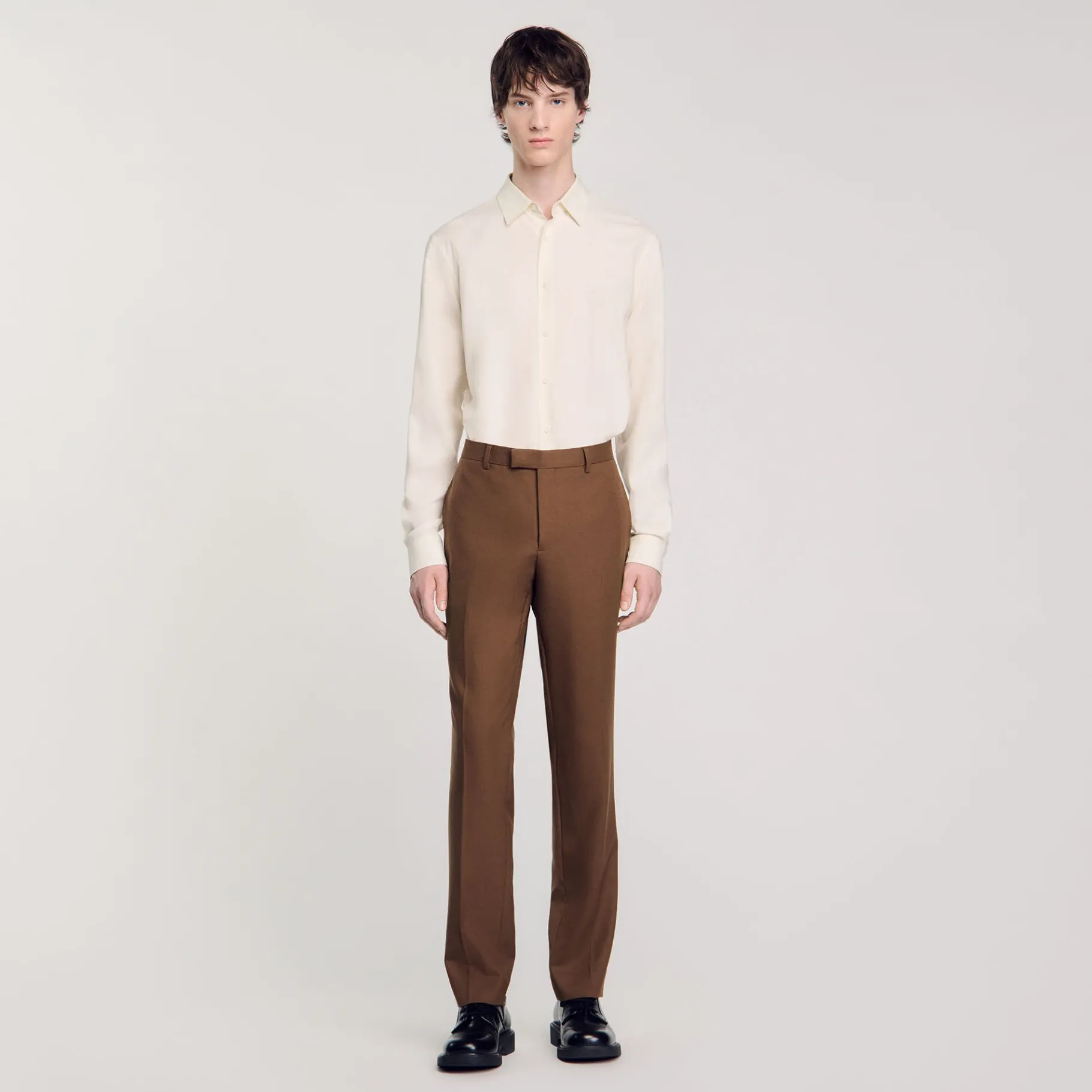 New SANDRO Pantalon De Costume En Laine Taupe