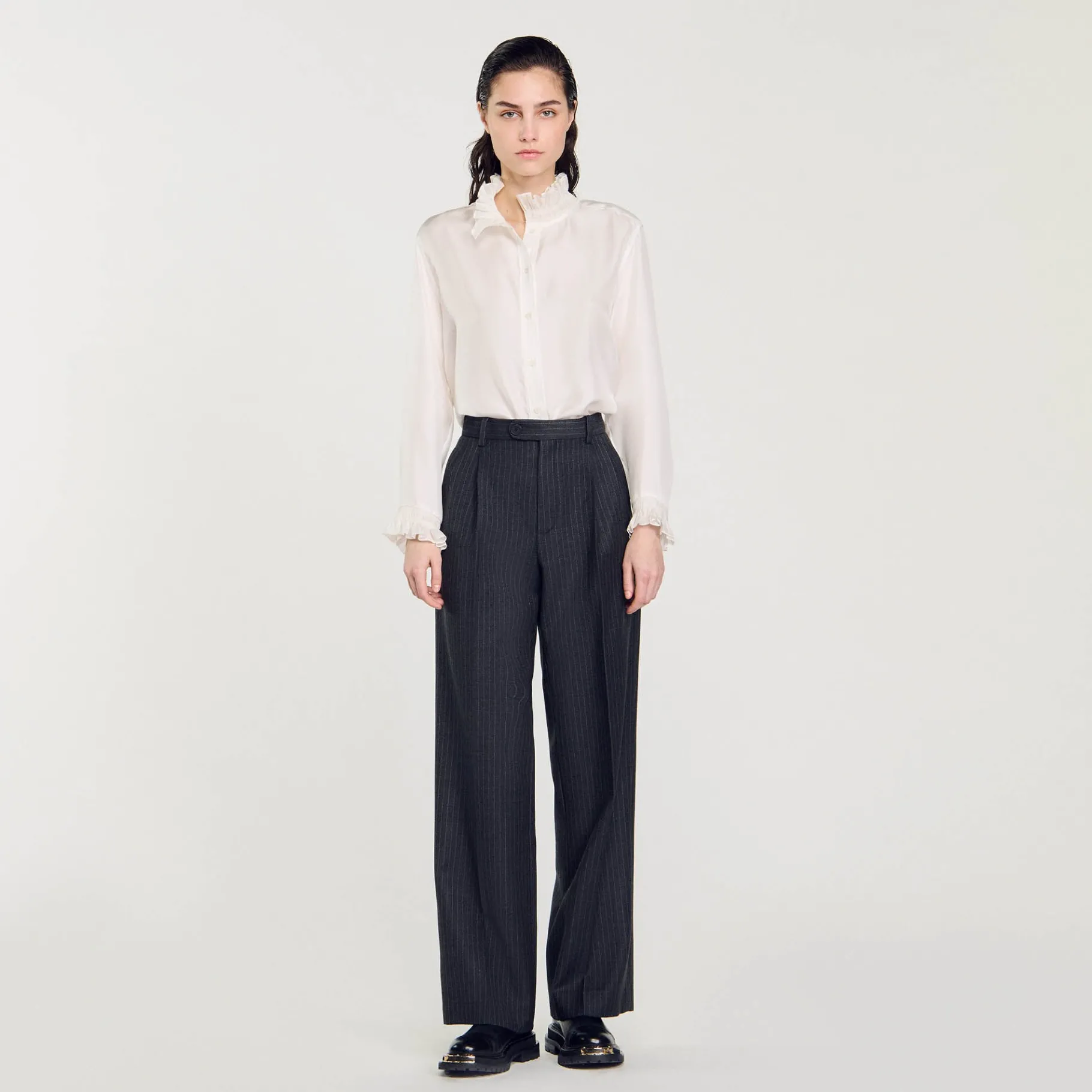 Fashion SANDRO Pantalon De Costume En Laine Gris