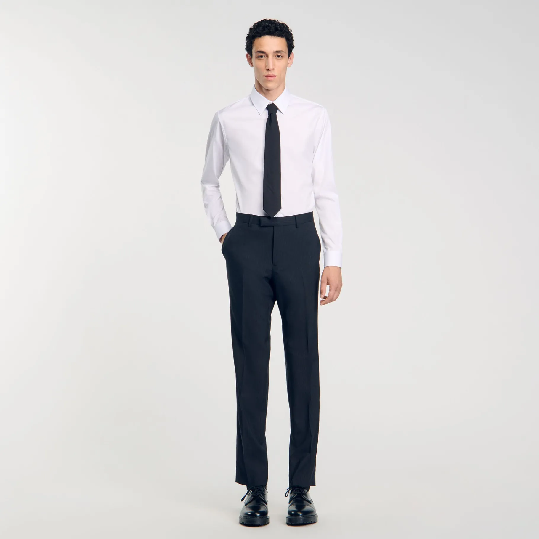 New SANDRO Pantalon De Costume Fines Rayures Noir