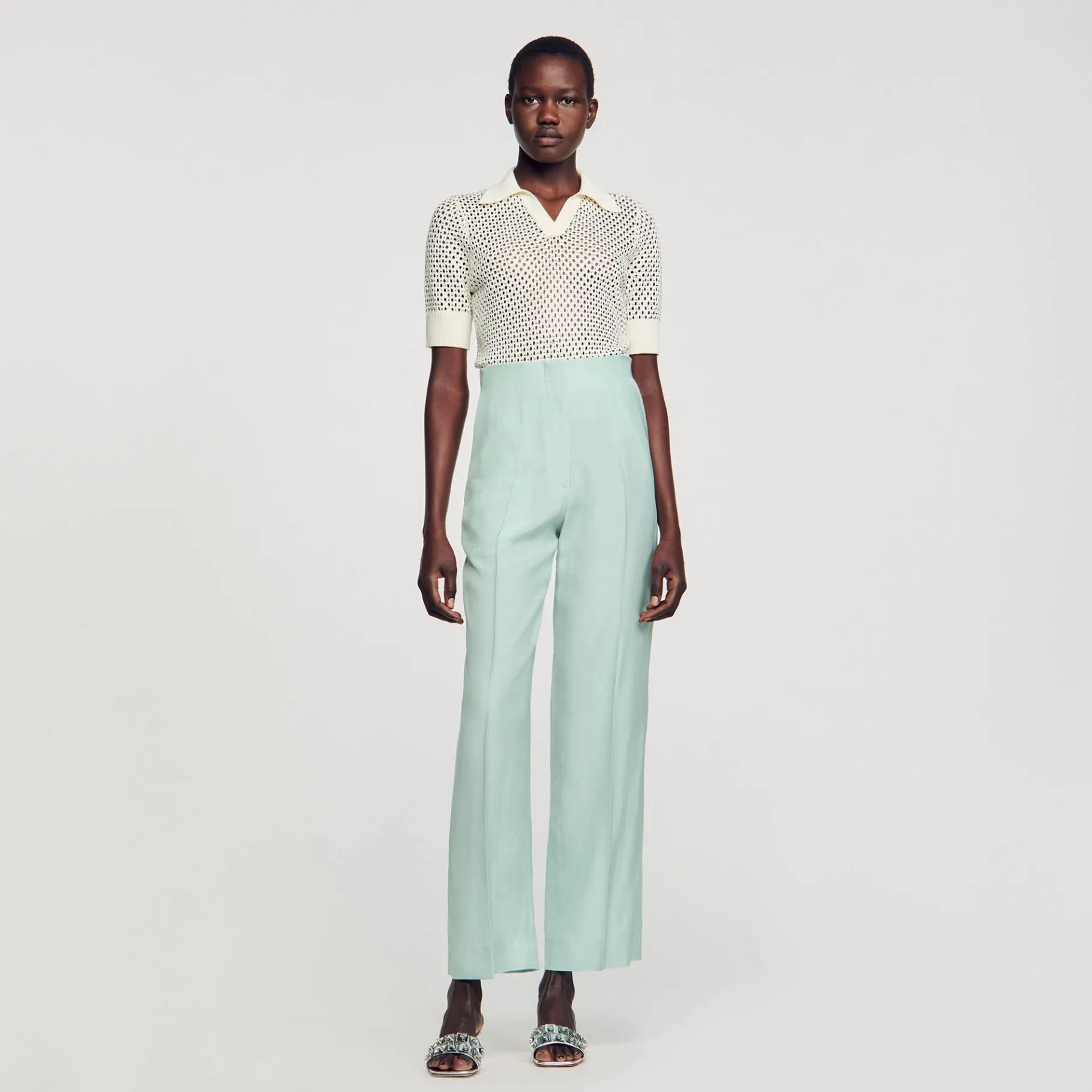 Best Sale SANDRO Pantalon De Costume Large Vert D'Eau