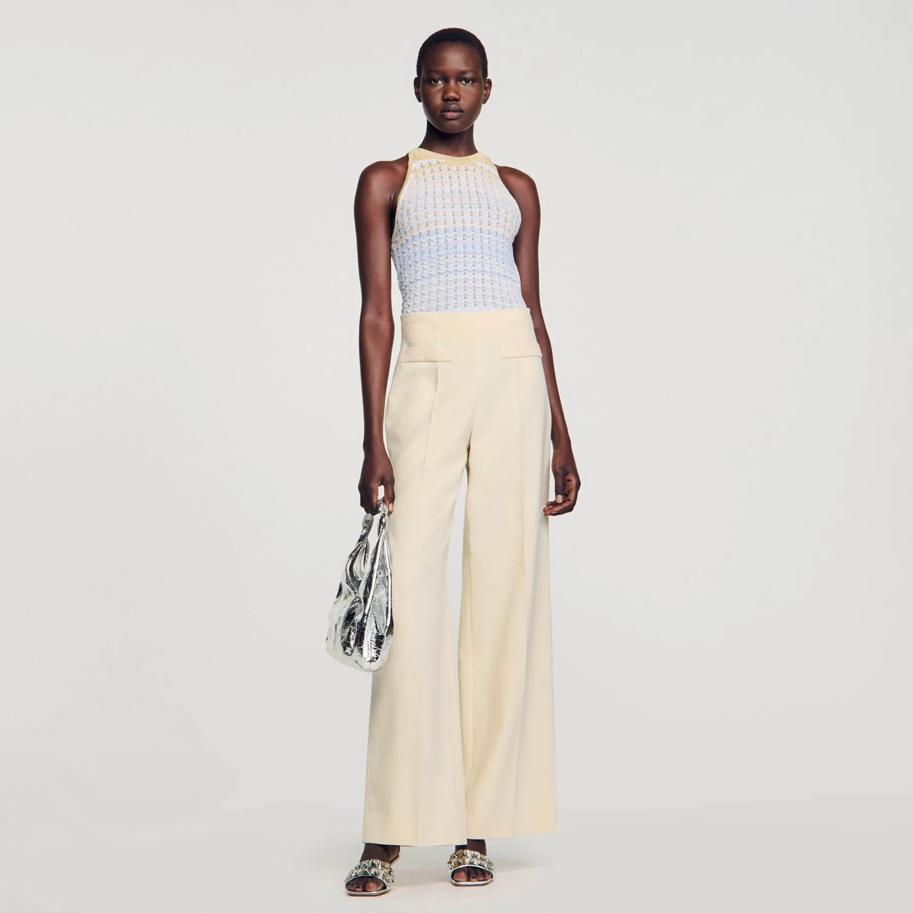 Outlet SANDRO Pantalon De Costume Large à Pinces Ecru