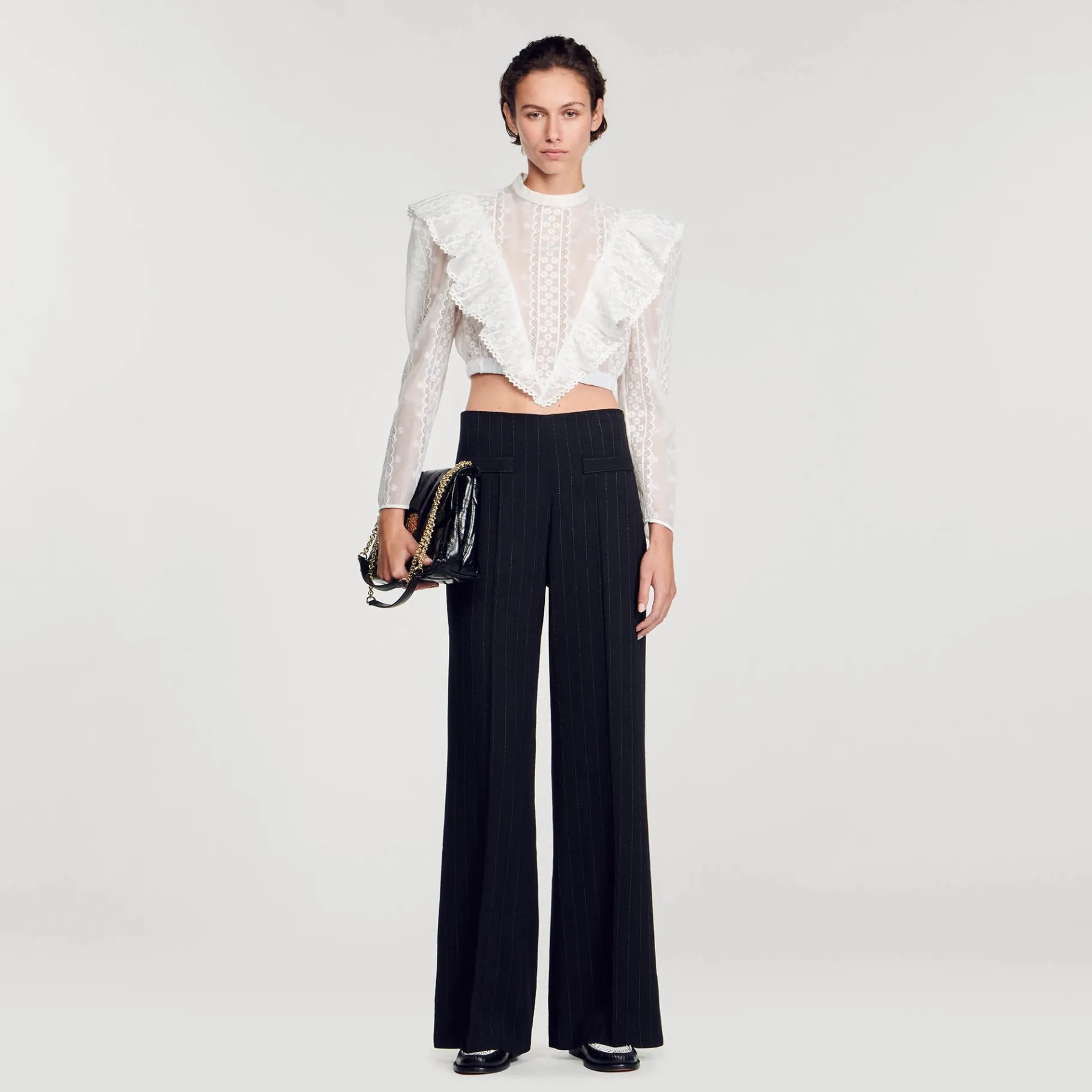 Online SANDRO Pantalon De Costume Large à Rayures Noir