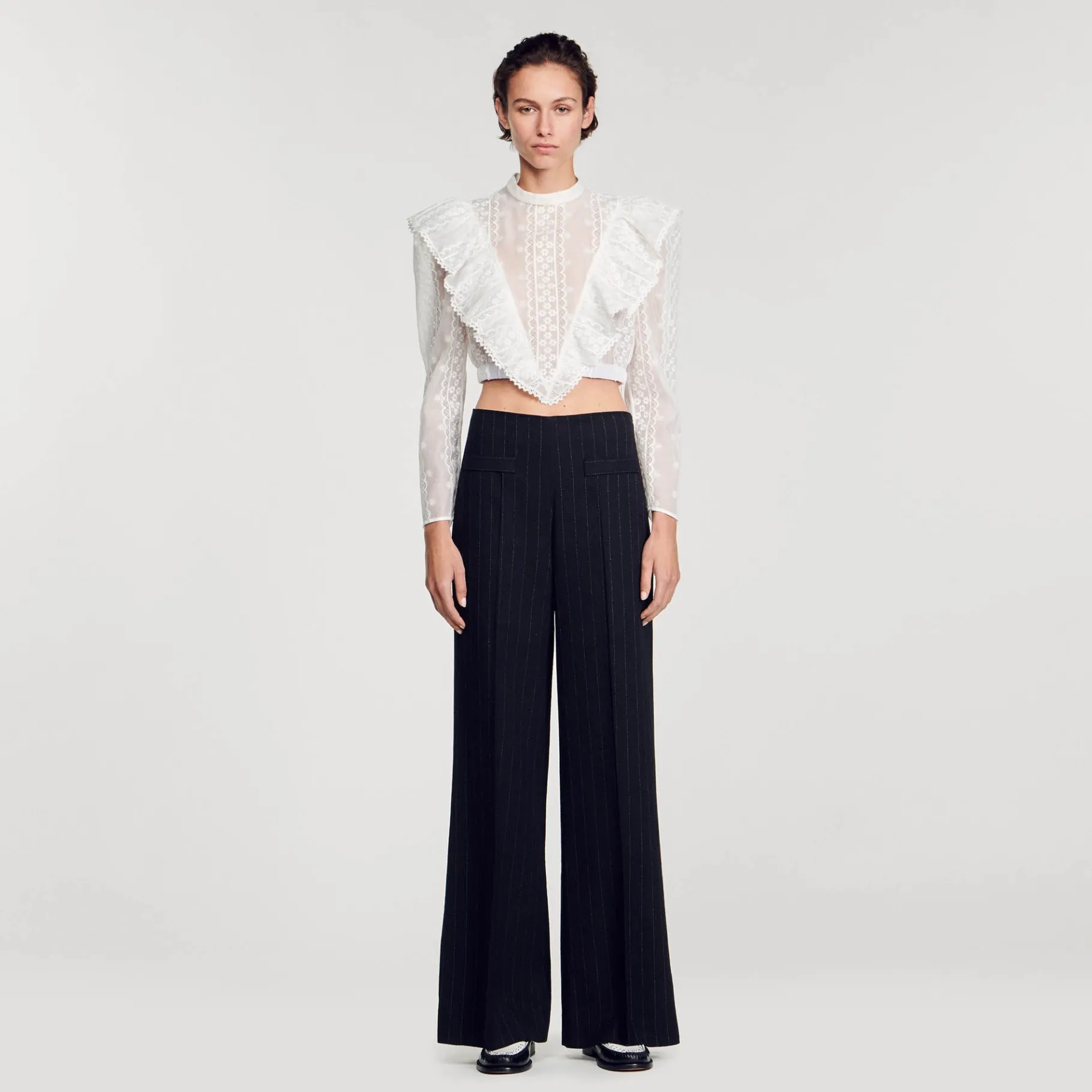 Online SANDRO Pantalon De Costume Large à Rayures Noir