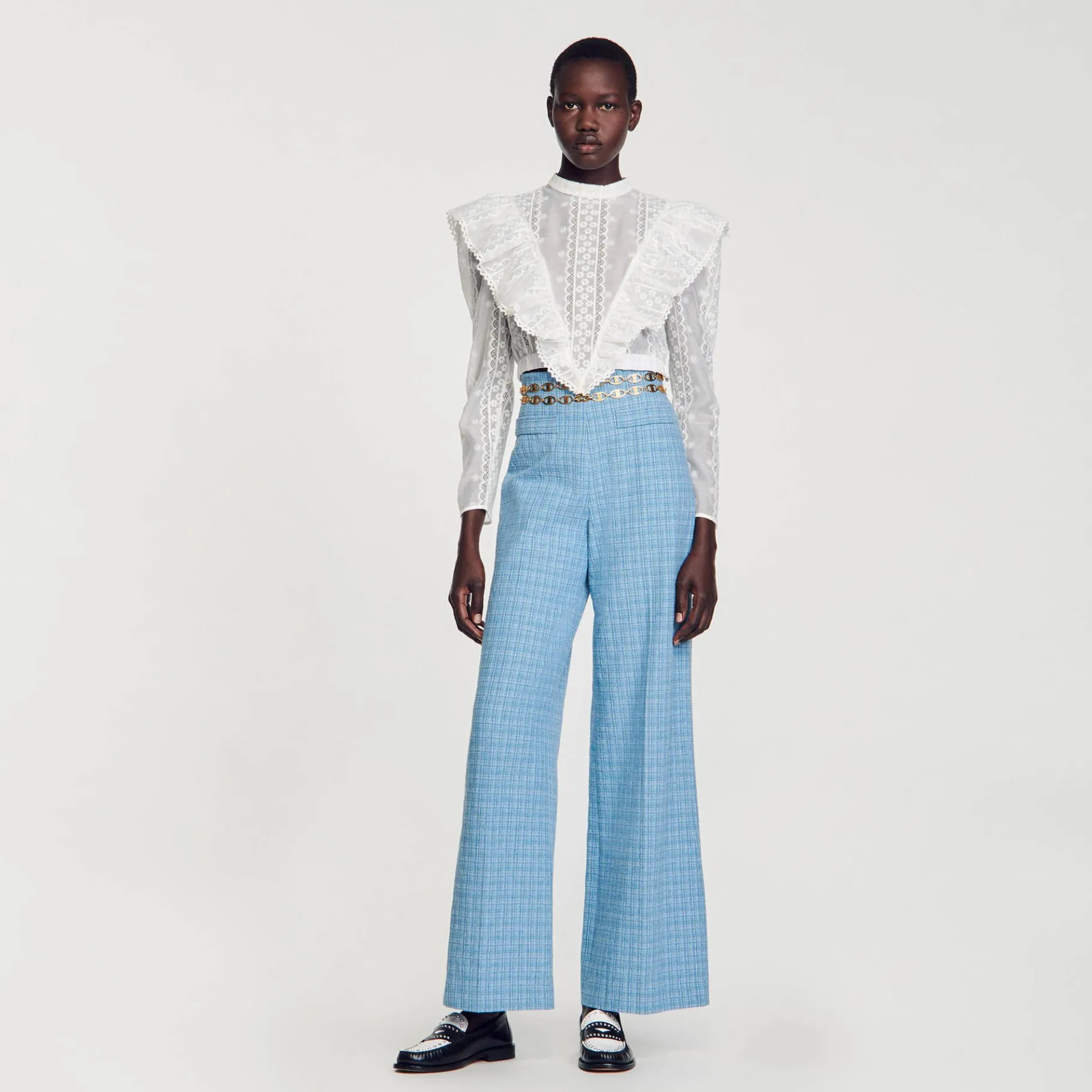 Cheap SANDRO Pantalon De Costume Large En Tweed Bleu