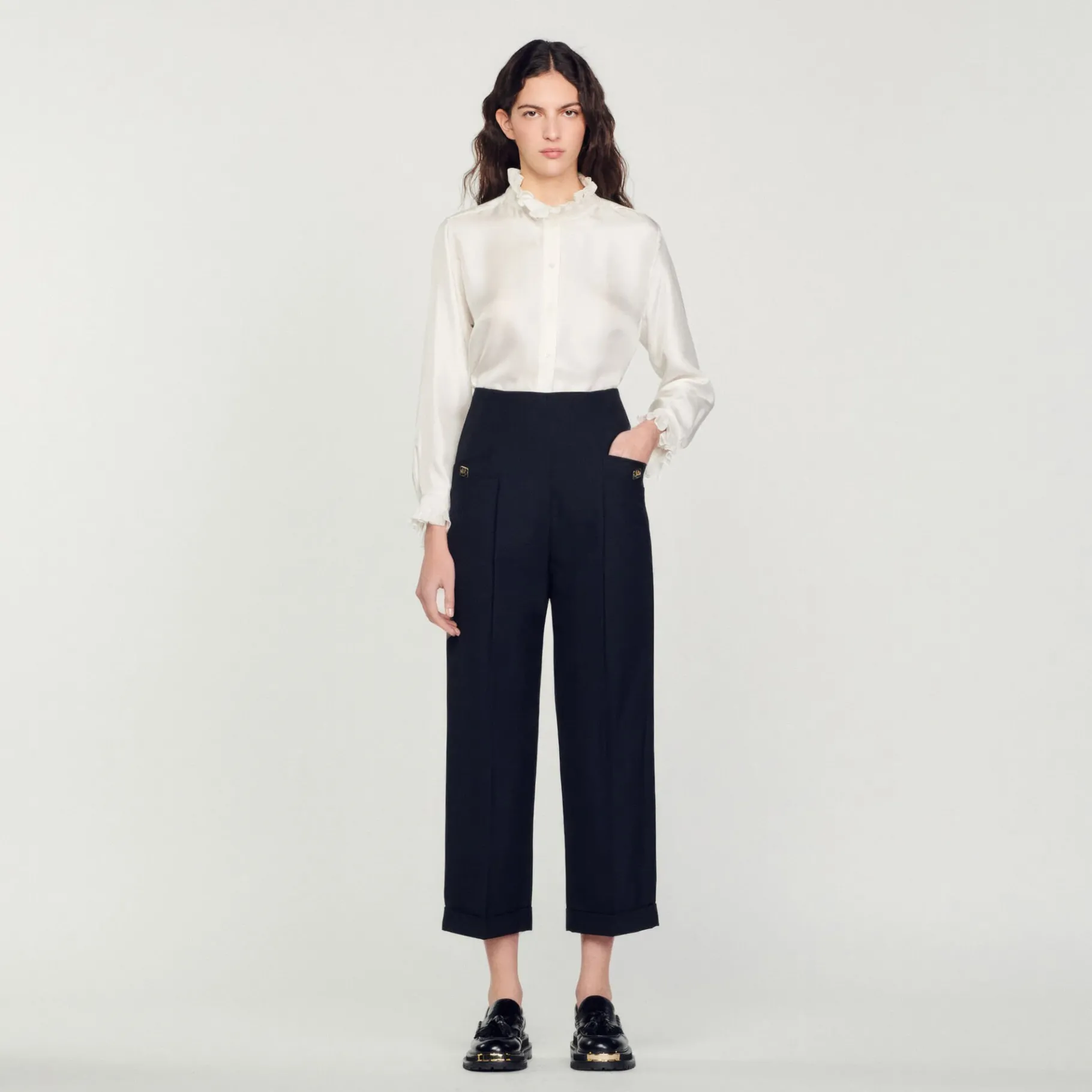 Best Sale SANDRO Pantalon De Costume Taille Haute Noir