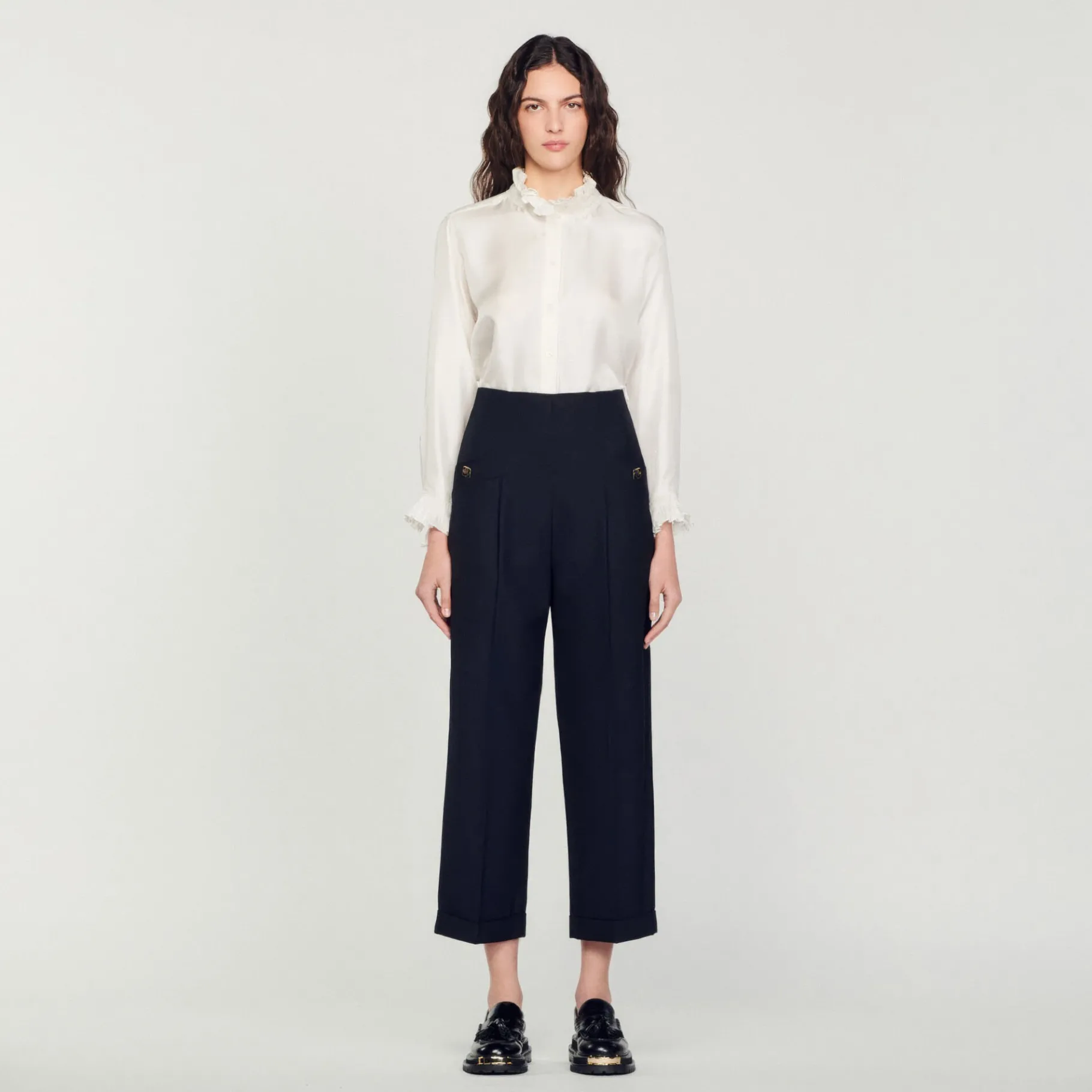 Best Sale SANDRO Pantalon De Costume Taille Haute Noir