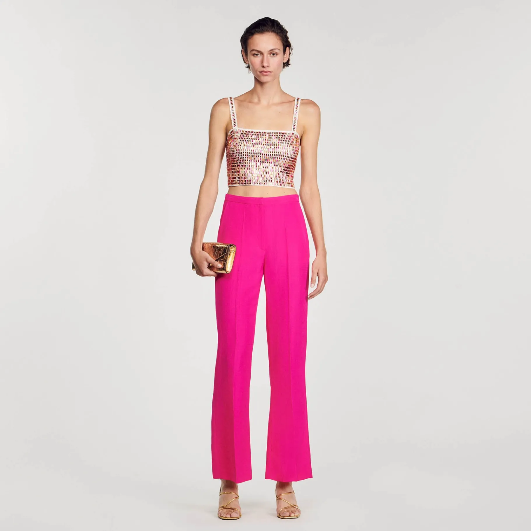 Outlet SANDRO Pantalon De Costume évasé Fushia