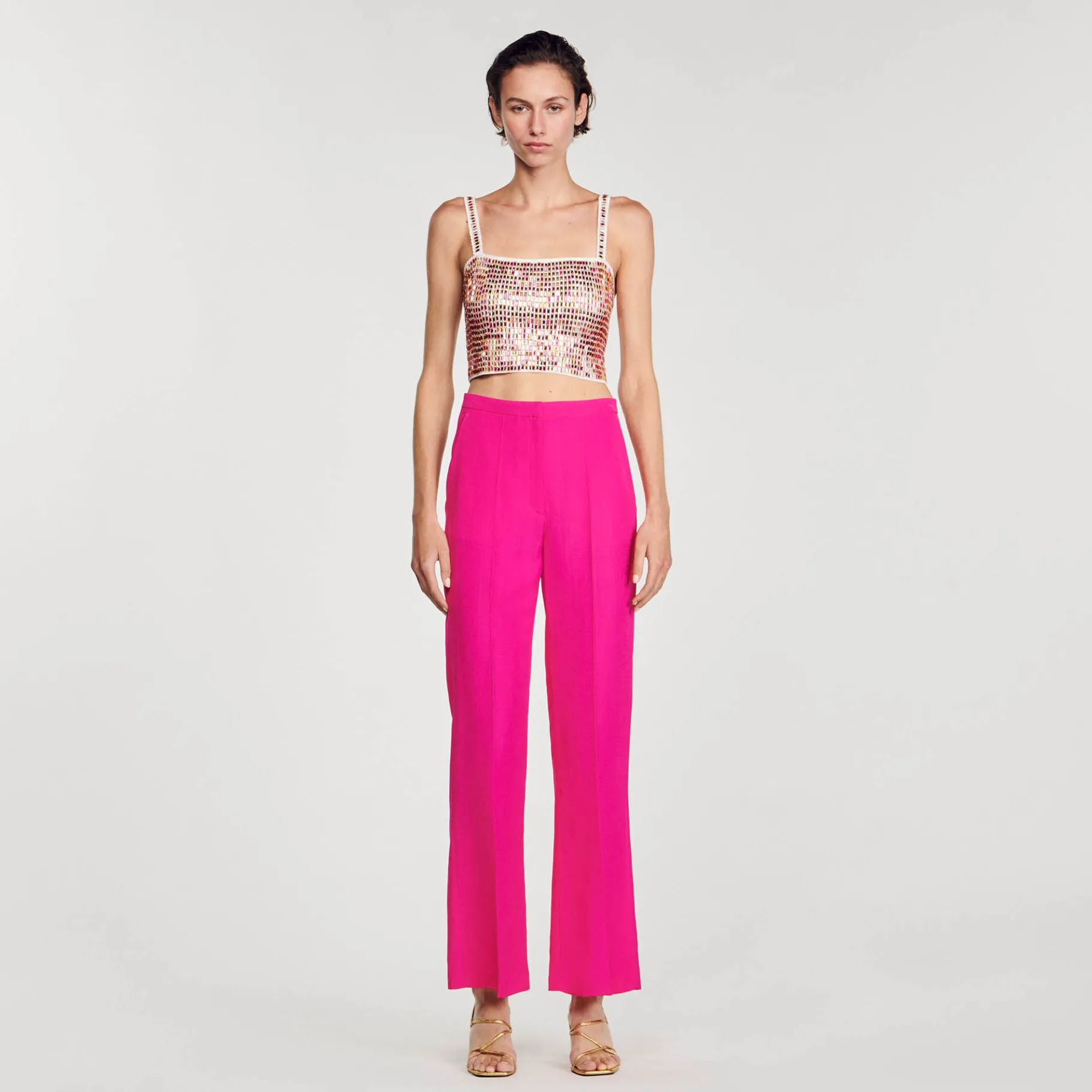 Outlet SANDRO Pantalon De Costume évasé Fushia