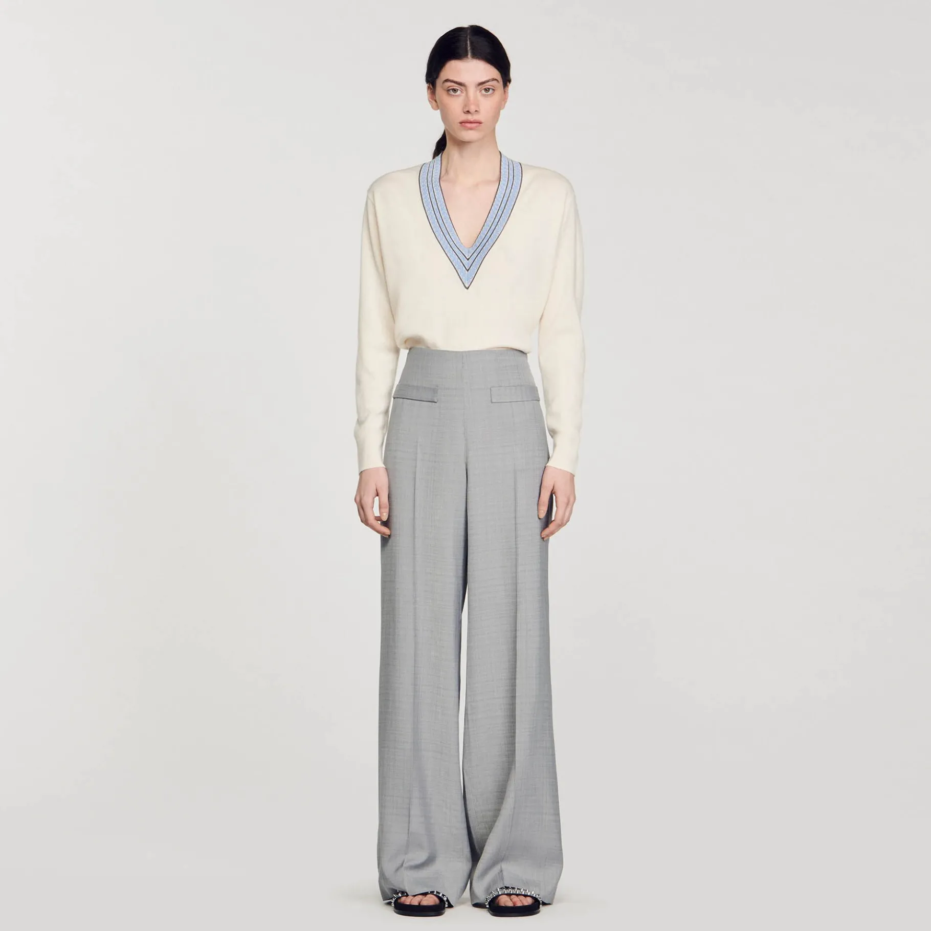 New SANDRO Pantalon De Costume évasé Taille Haute Gris Clair