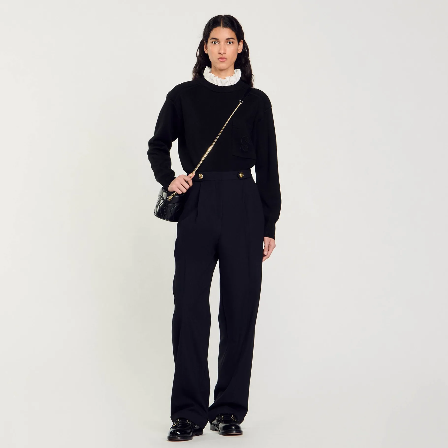 Outlet SANDRO Pantalon Droit Noir