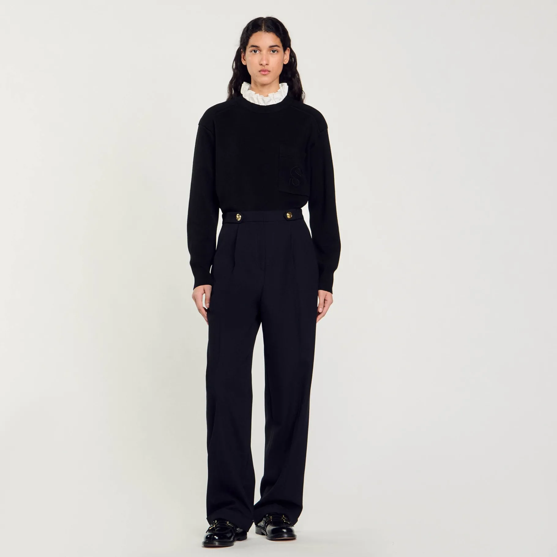 Outlet SANDRO Pantalon Droit Noir