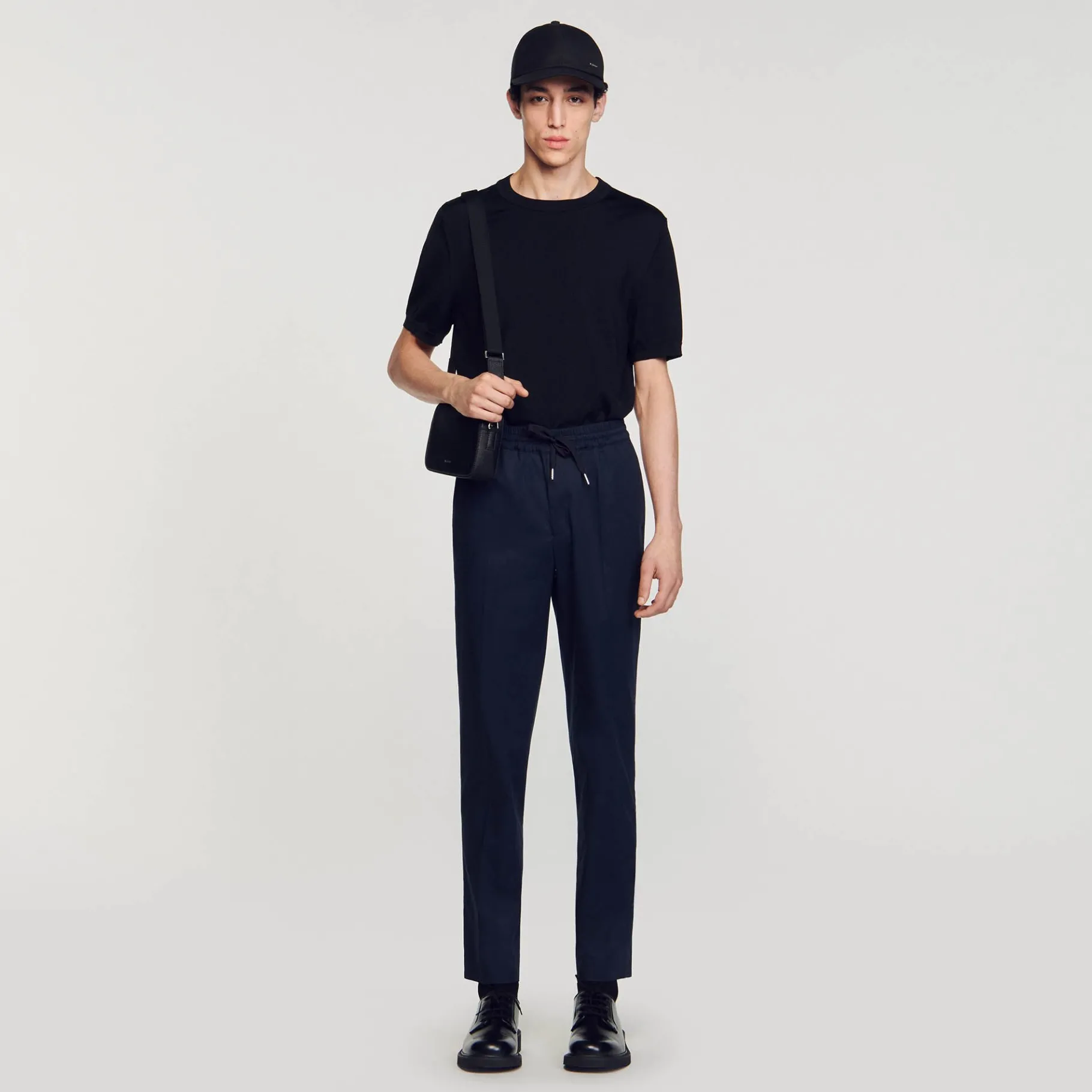 Store SANDRO Pantalon Droit élastiqué Marine Foncé