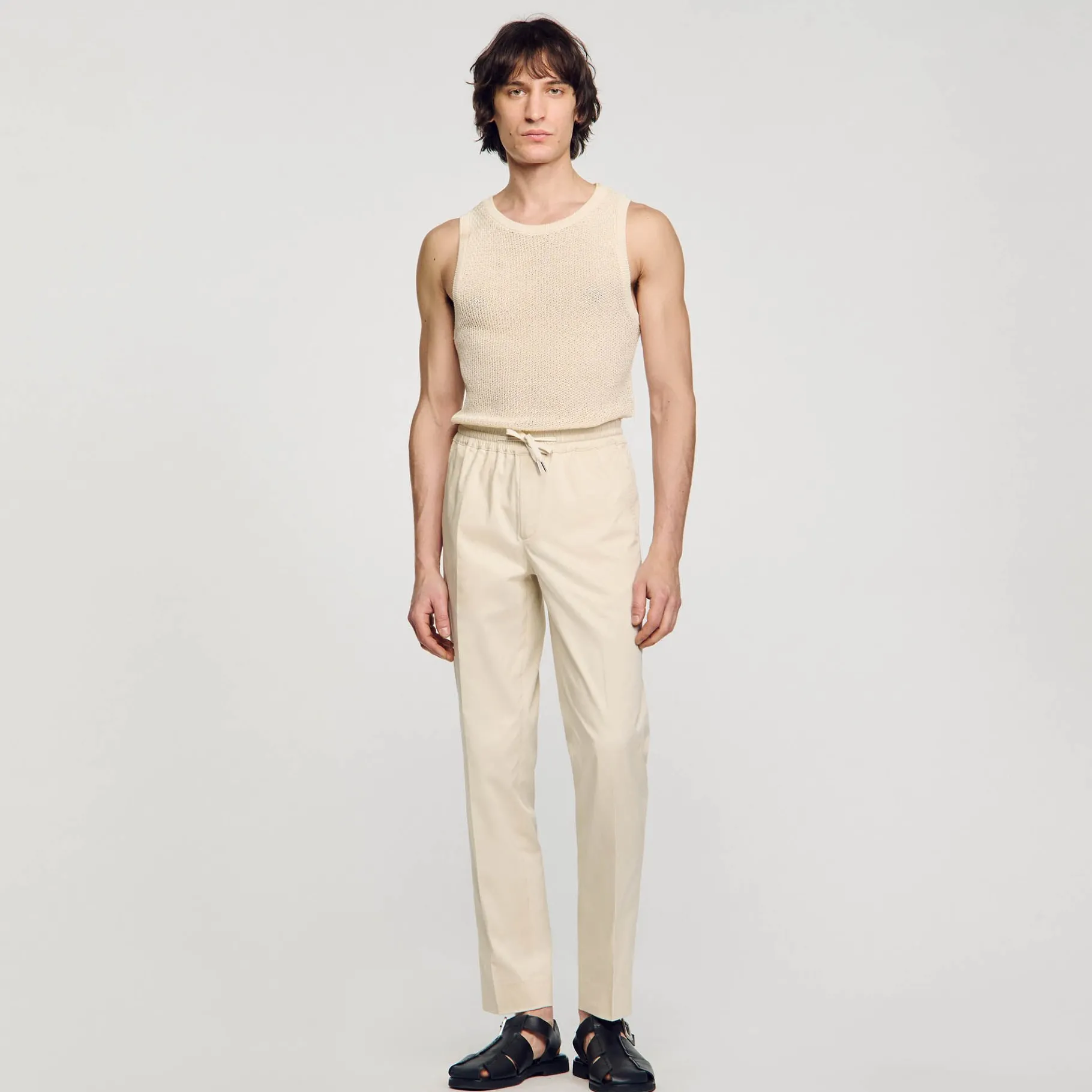 Fashion SANDRO Pantalon Droit élastiqué Beige Clair