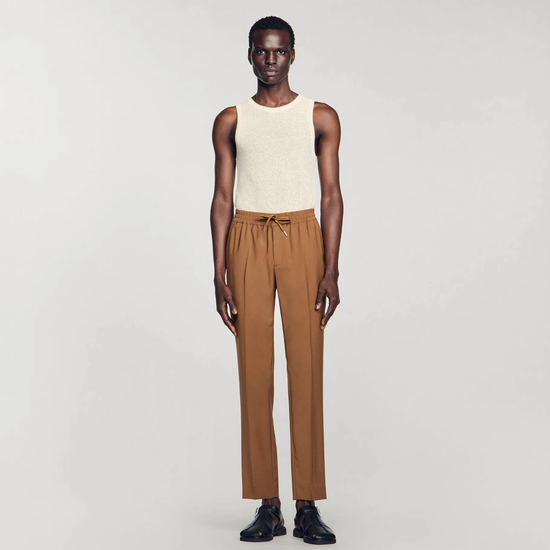 Shop SANDRO Pantalon Droit élastiqué Camel