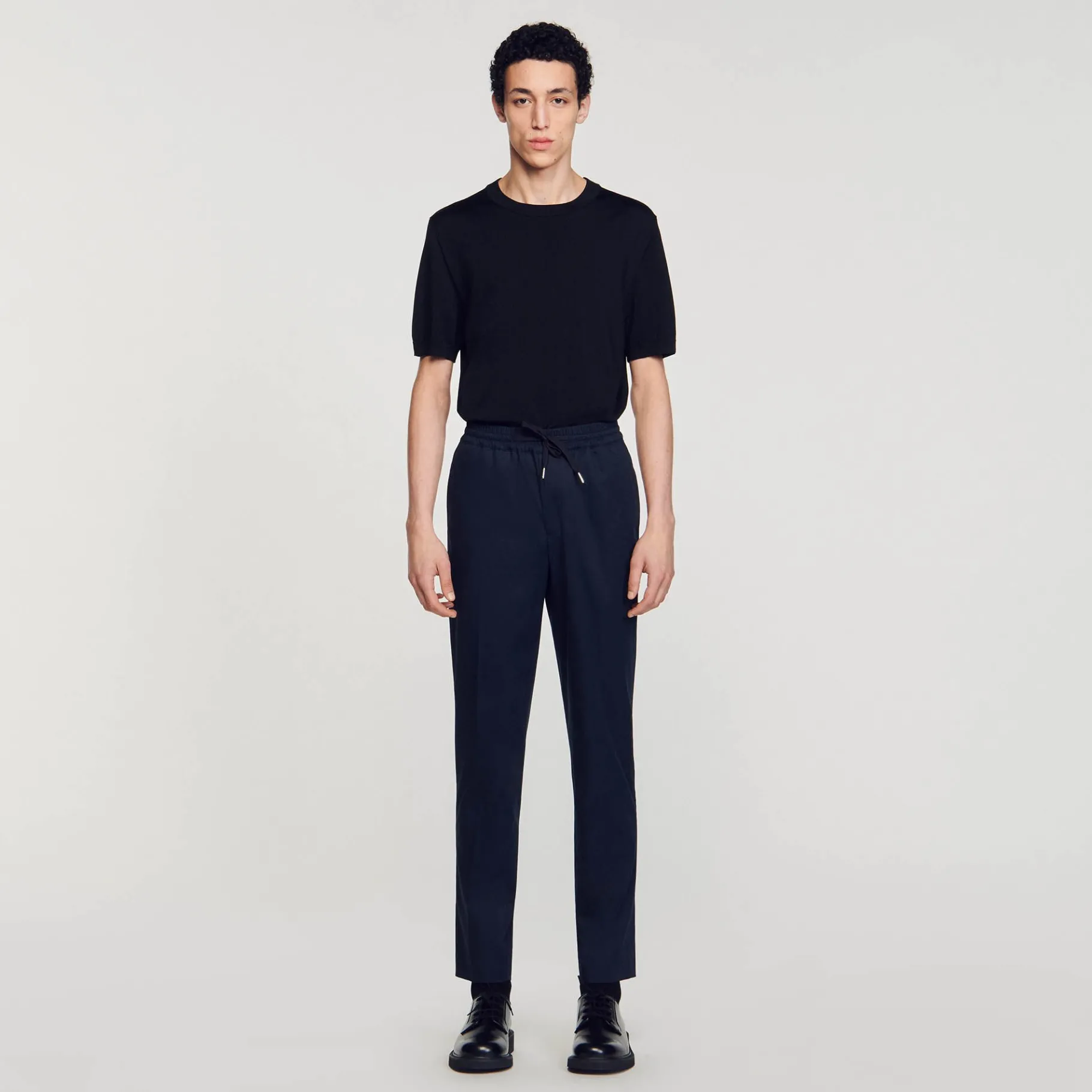 Store SANDRO Pantalon Droit élastiqué Marine Foncé