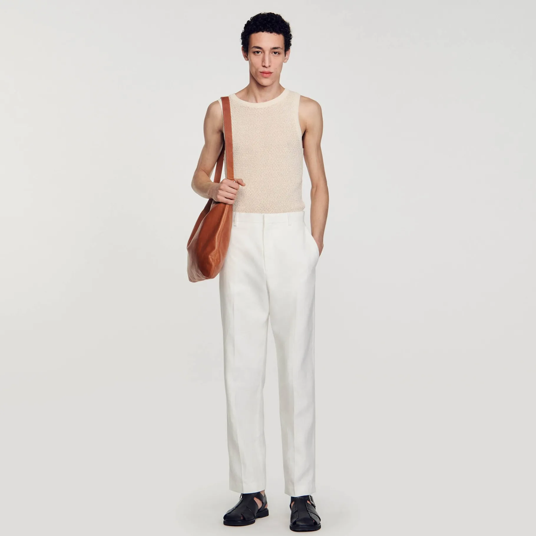 Discount SANDRO Pantalon En Lin Et Coton blanc
