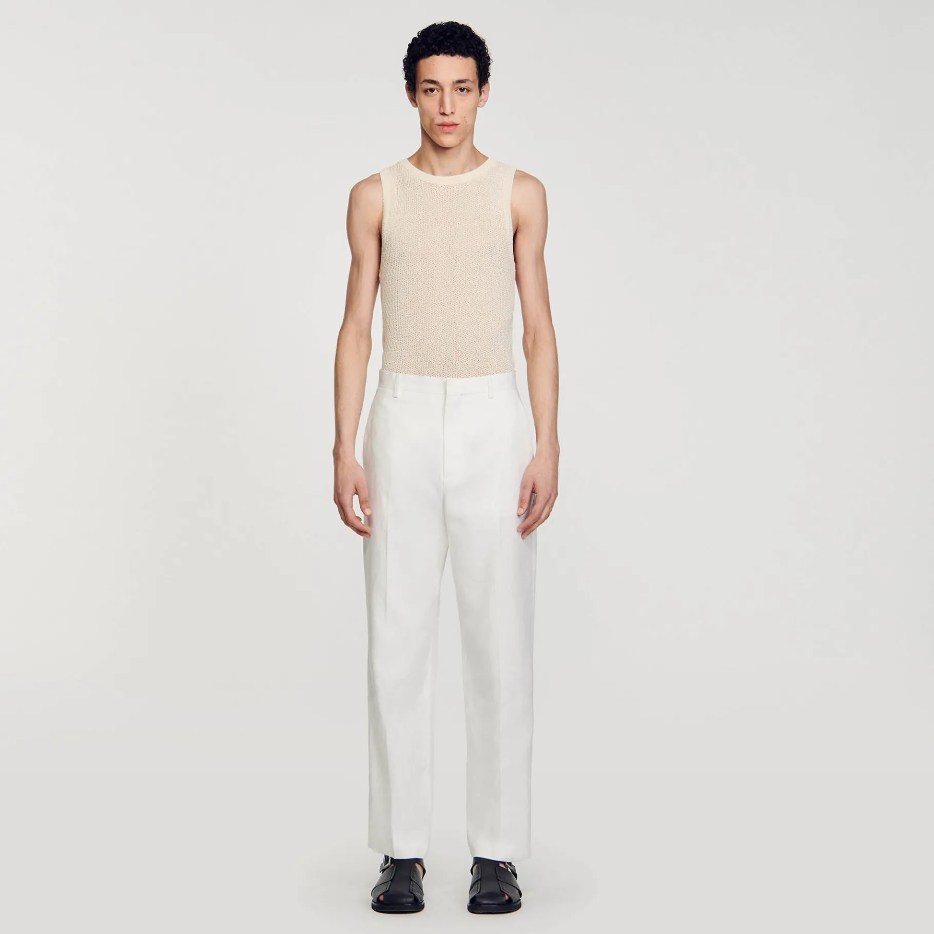 Discount SANDRO Pantalon En Lin Et Coton blanc