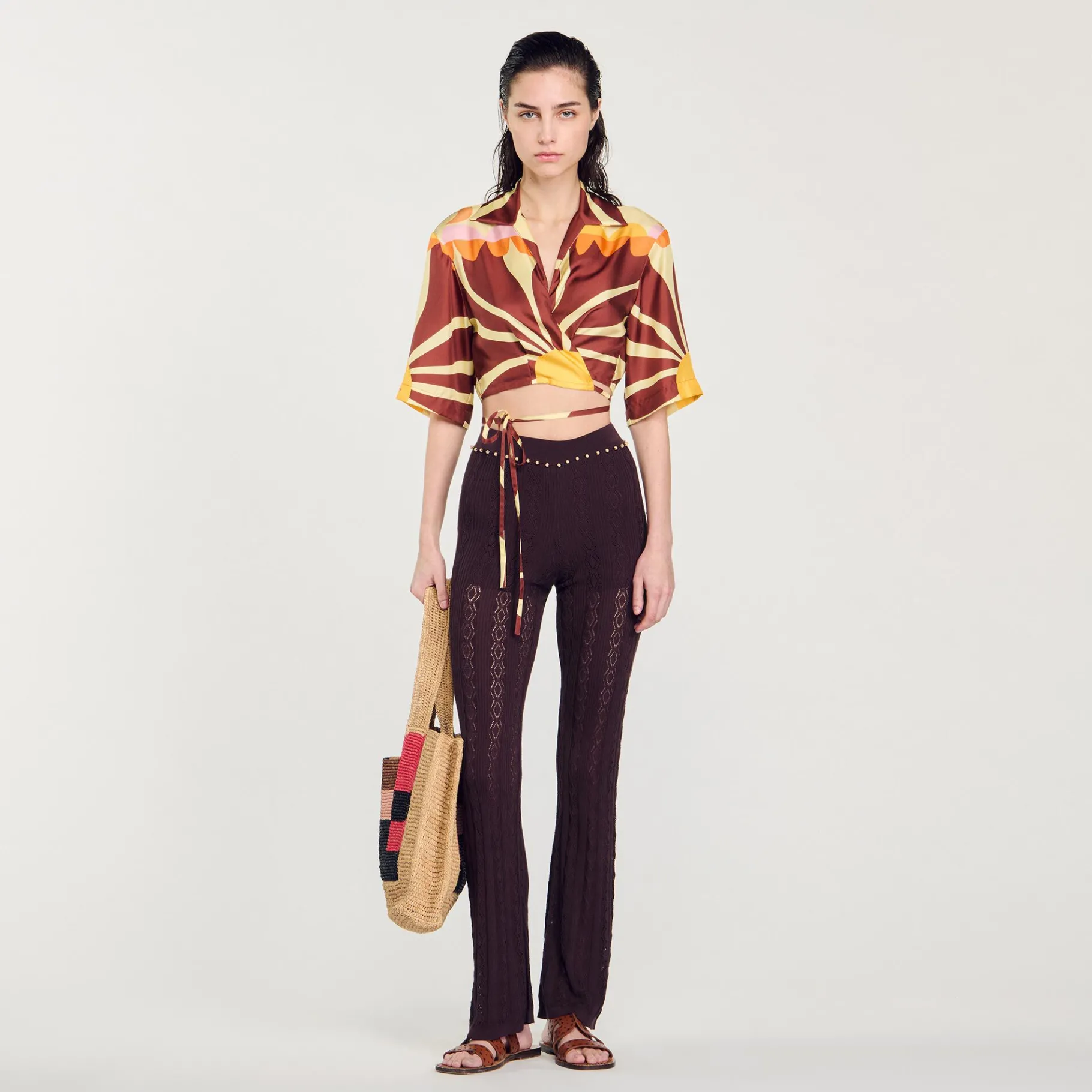 Outlet SANDRO Pantalon En Maille Marron