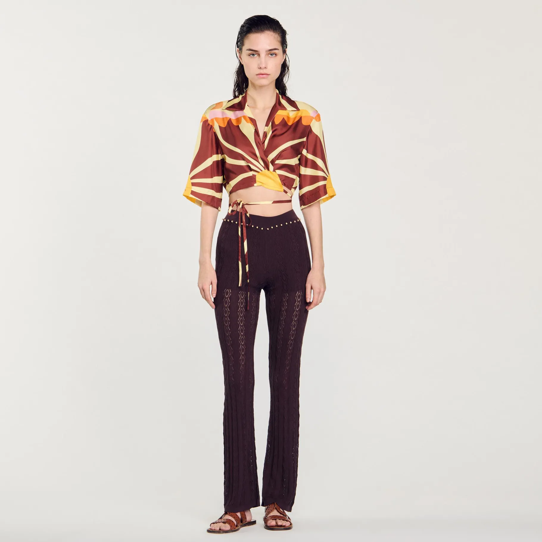Outlet SANDRO Pantalon En Maille Marron