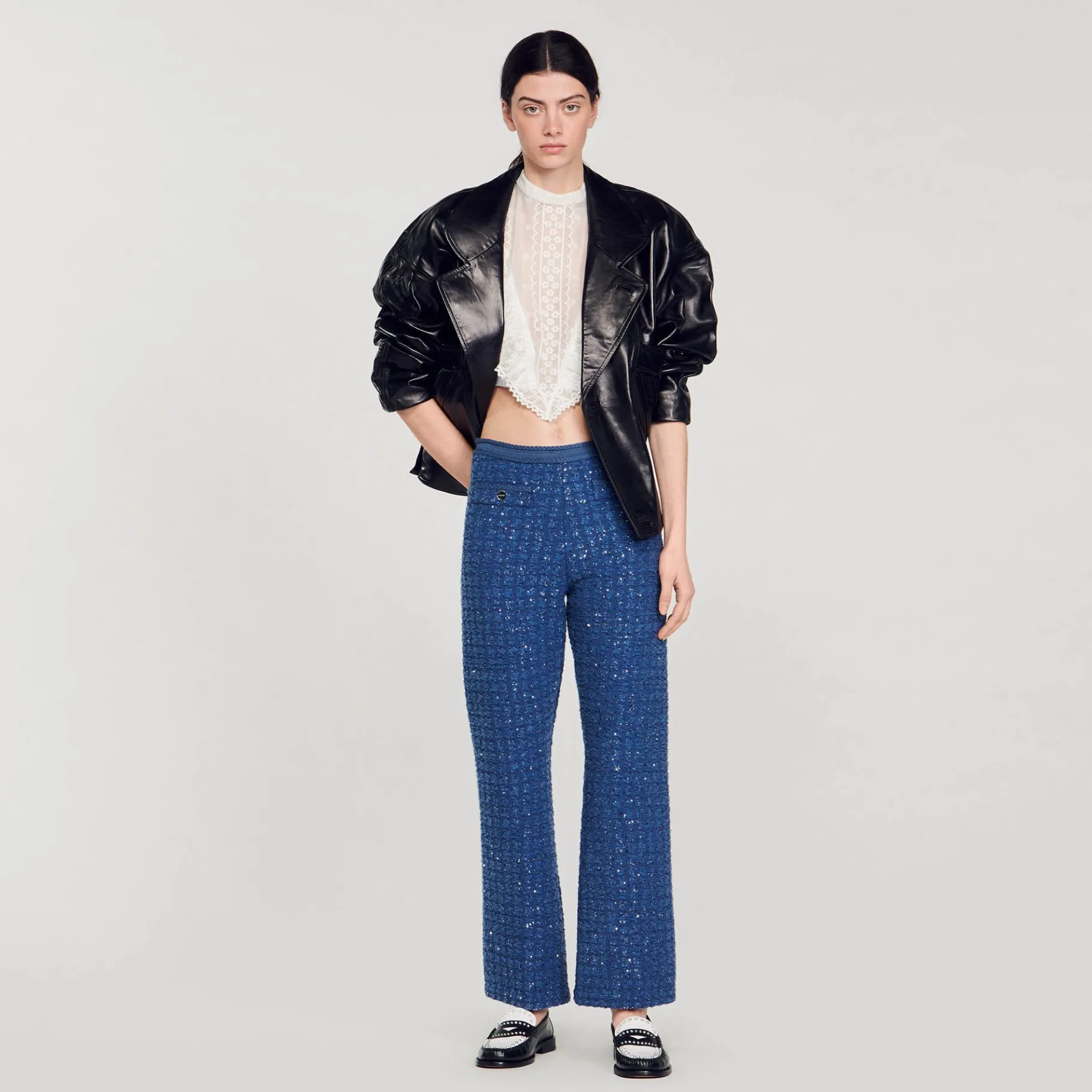 Hot SANDRO Pantalon En Maille Fantaisie Bleu