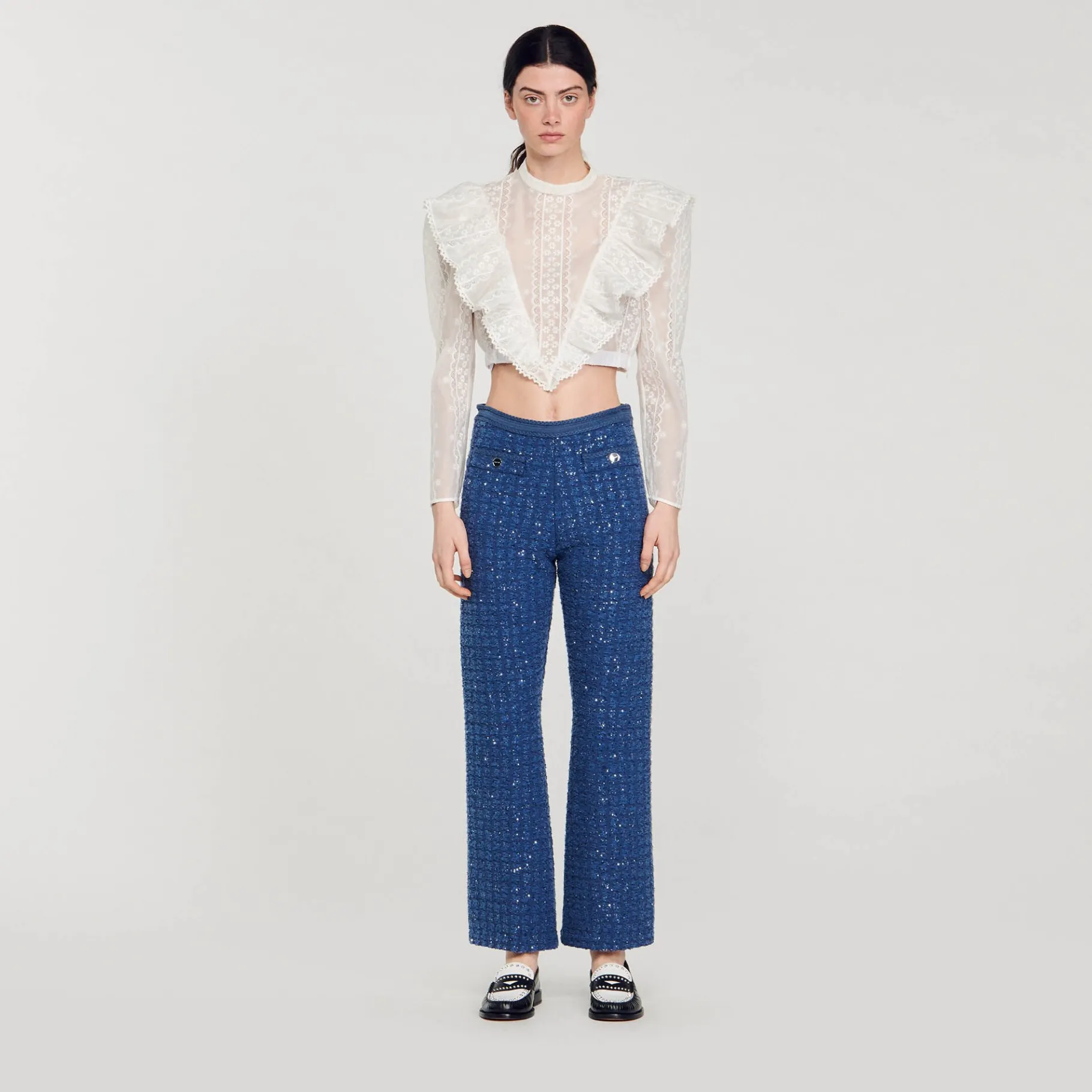Hot SANDRO Pantalon En Maille Fantaisie Bleu