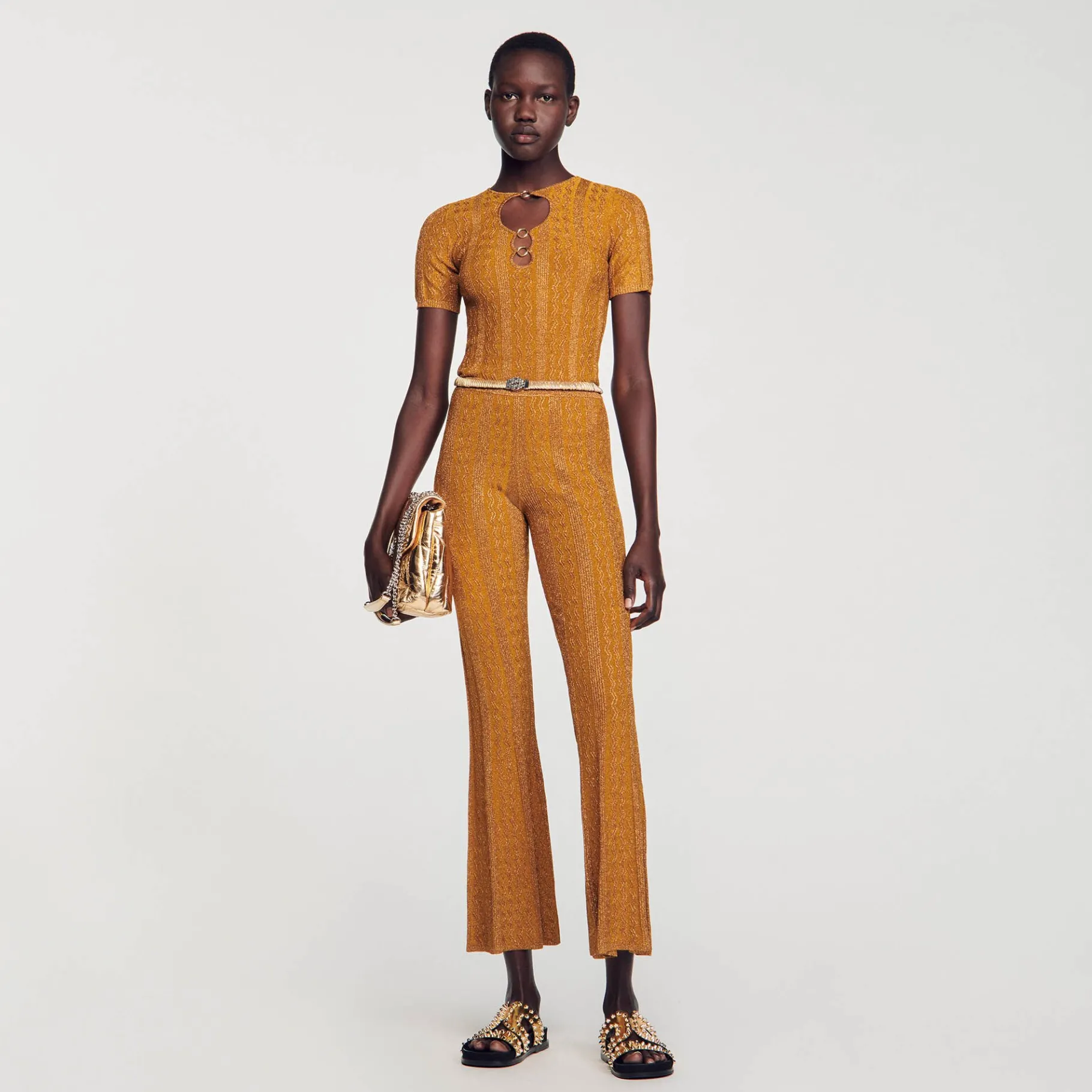 Best SANDRO Pantalon En Maille Métallisée Ambre