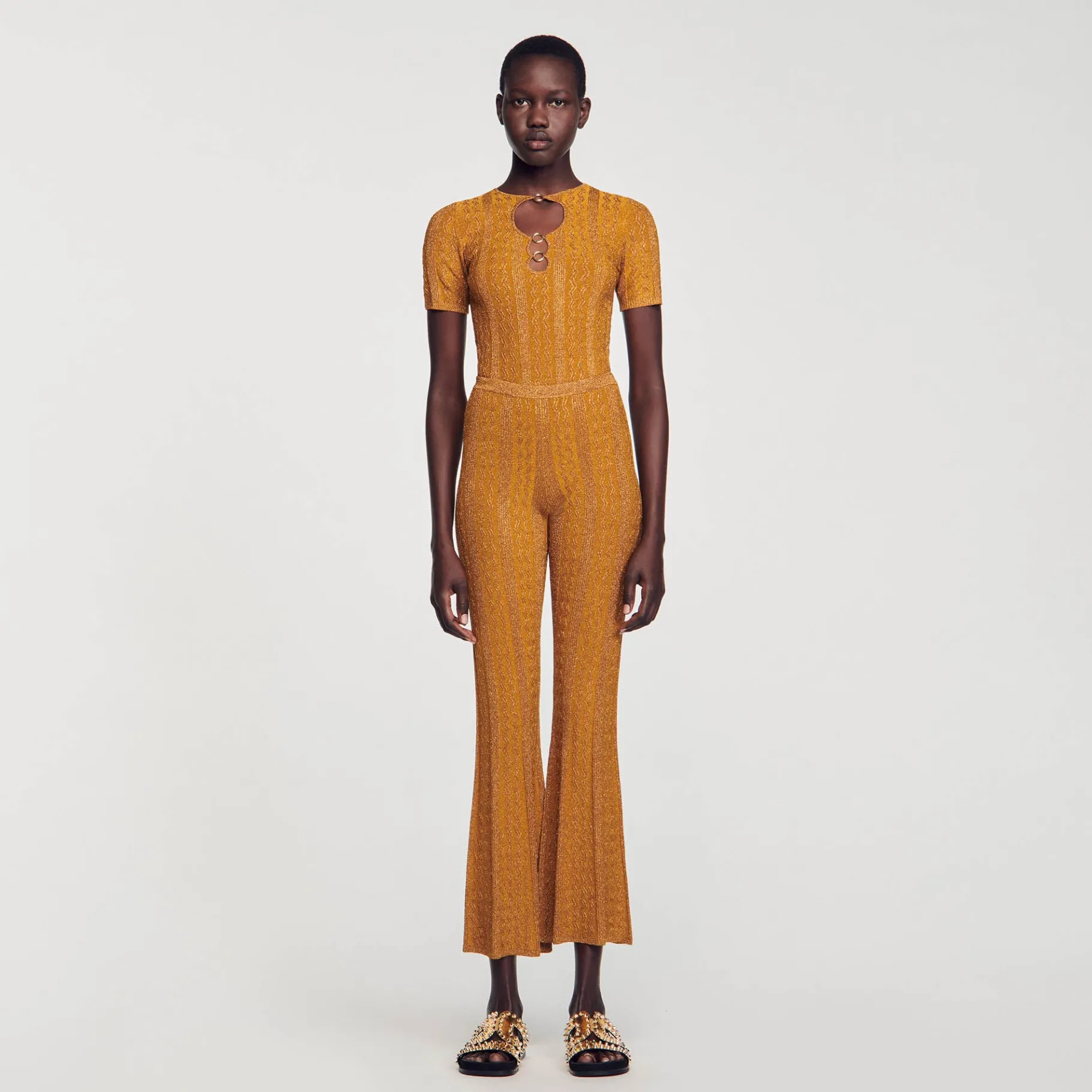 Best SANDRO Pantalon En Maille Métallisée Ambre