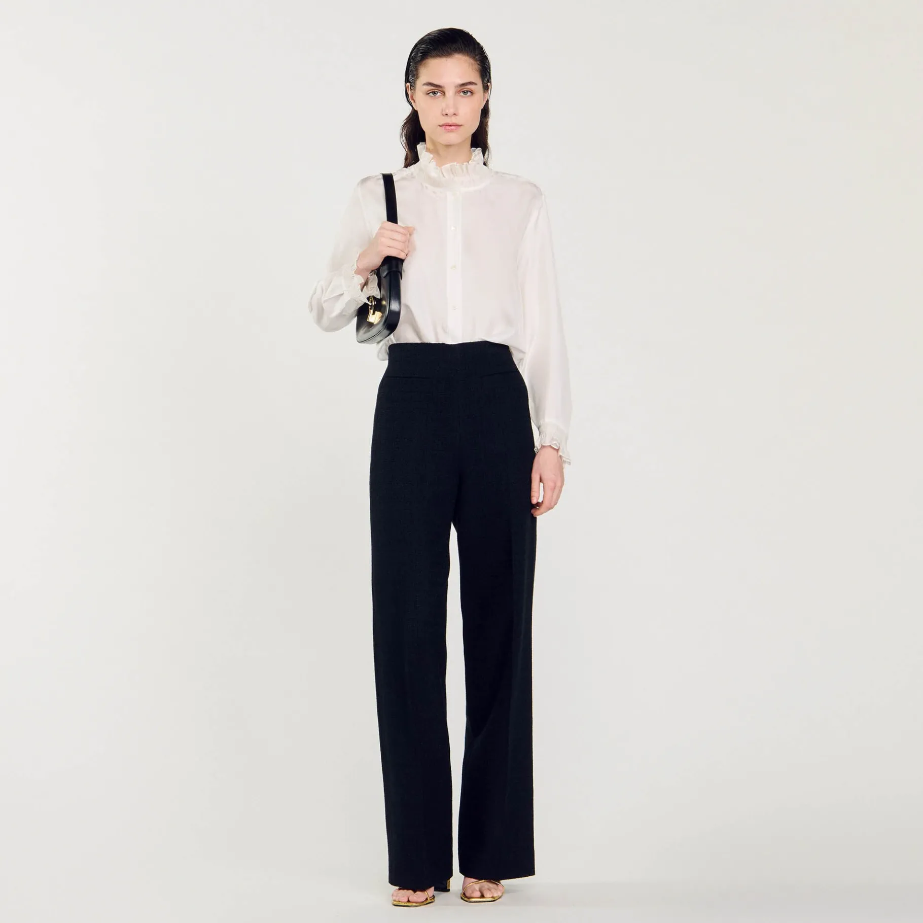 Discount SANDRO Pantalon En Tweed Noir